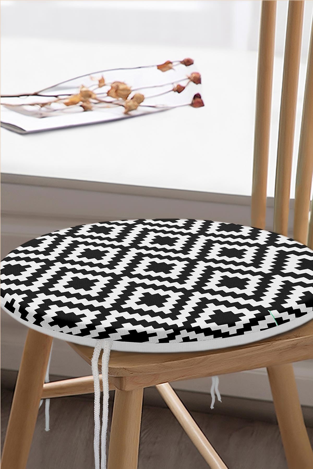 43x43 Desenli Dijital Baskılı Yuvarlak Fermuarlı Sandalye Minderi 224039
