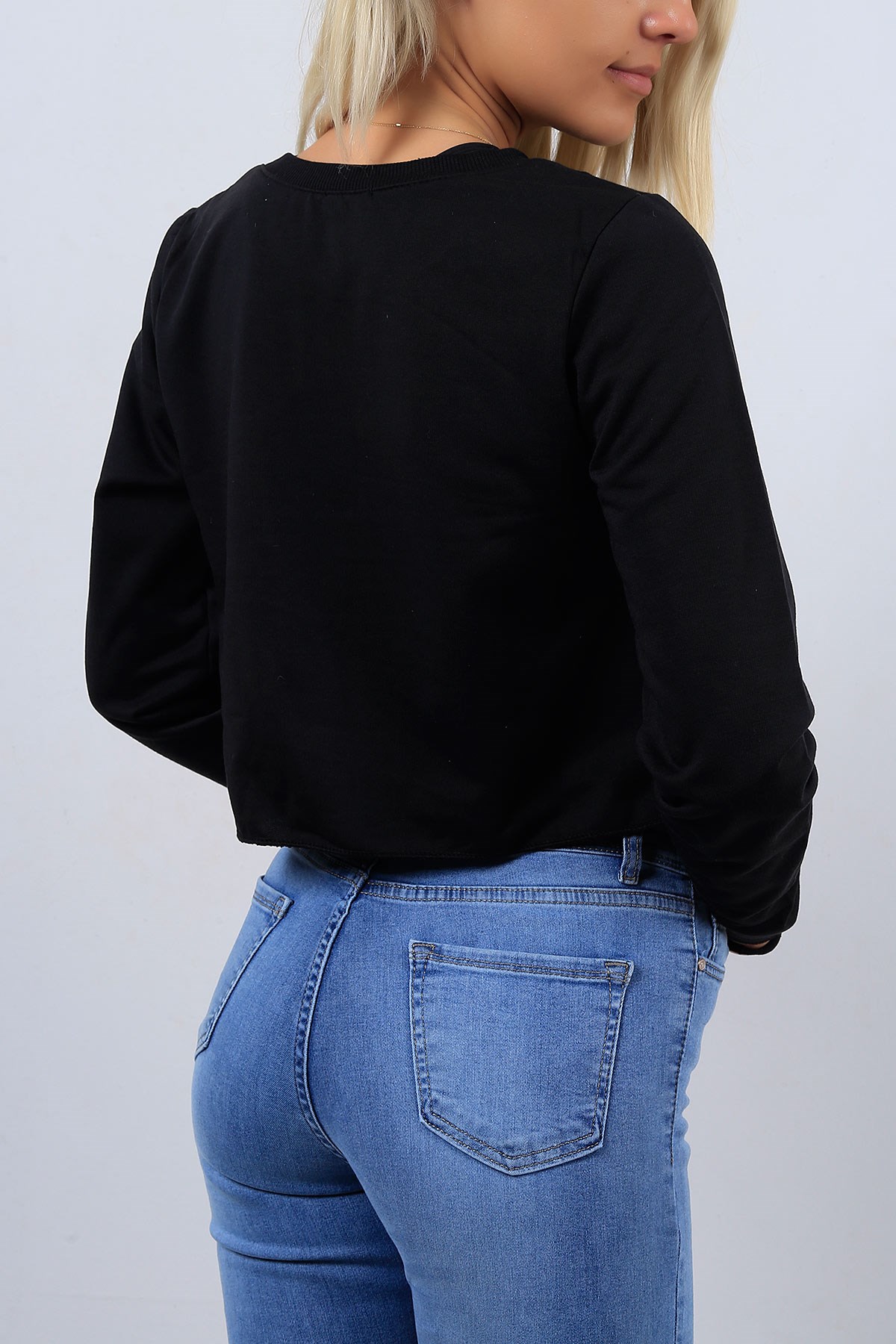 Yazı Detay Desenli Kısa Sweat 3832B