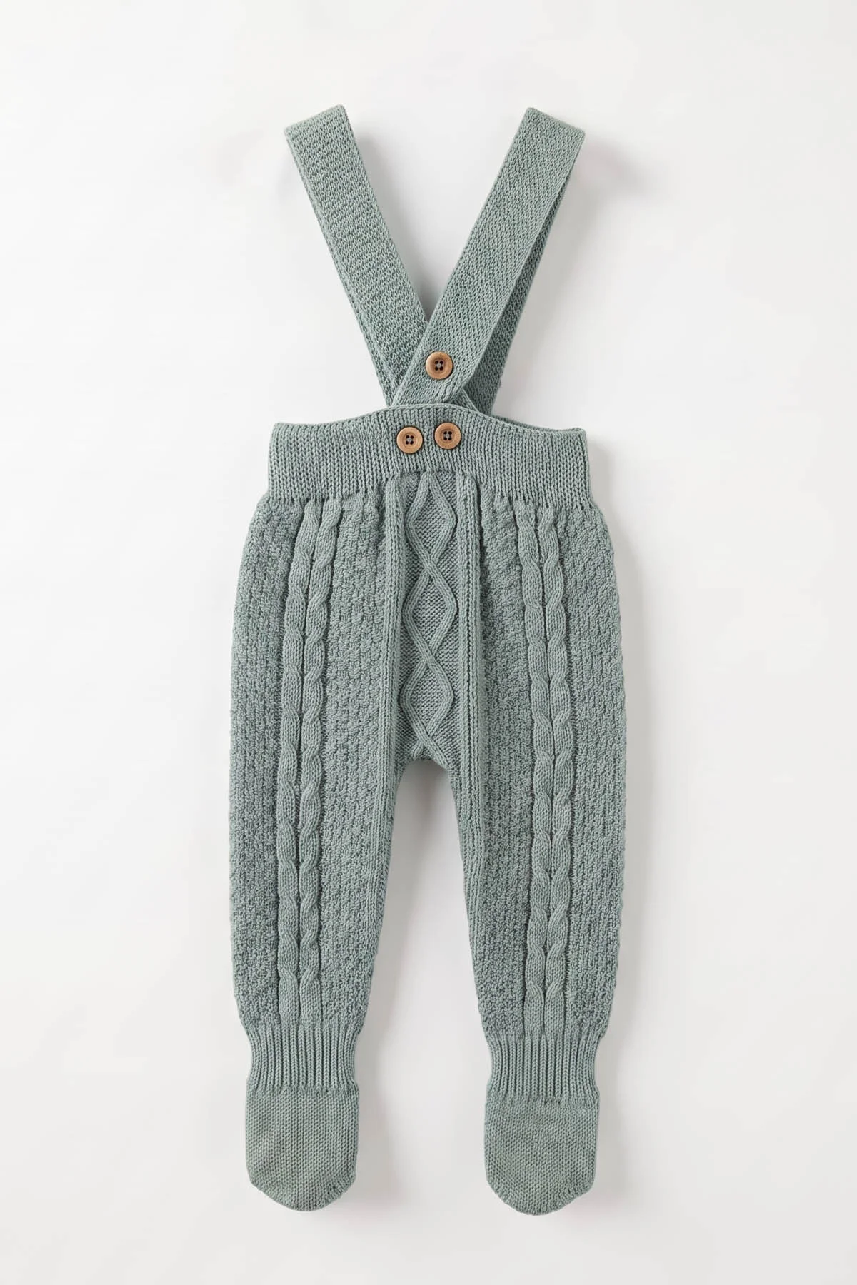 Yeşil (0-12 Ay) Örgülü Ayaklı Unisex Bebek Triko Salopet 474322