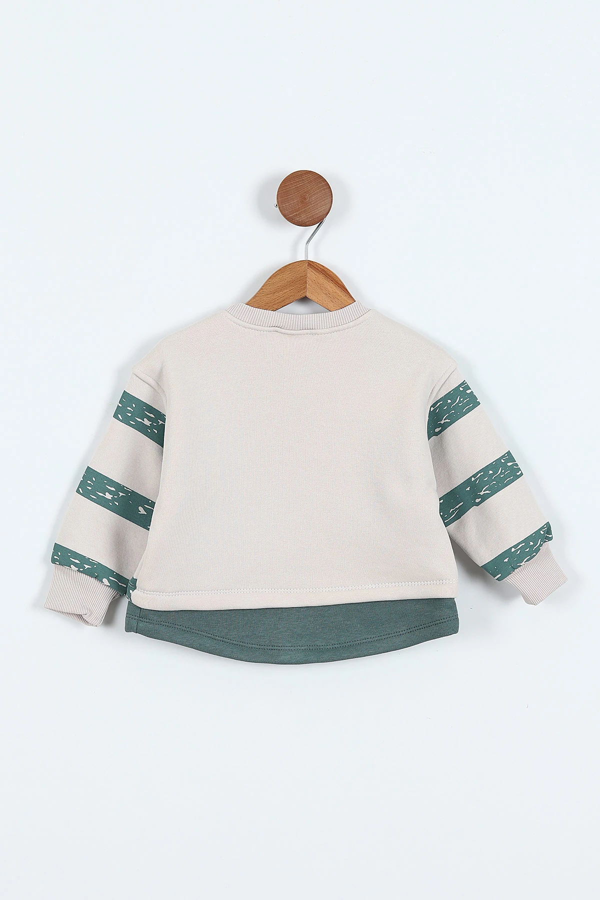 Yeşil (0-4 Yaş) Çizgili Hayvan Baskılı 3 İp Şardonlu Erkek Çocuk Sweatshirt 417554