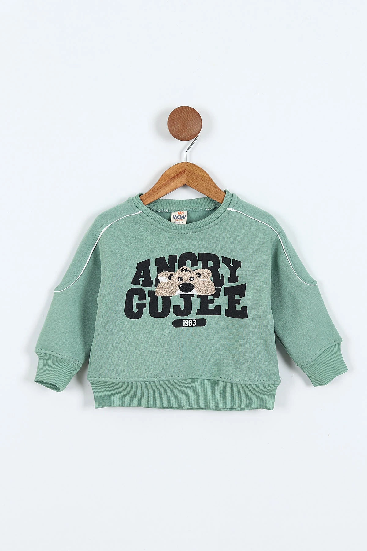 Yeşil (0-4 Yaş)Gujje Baskılı Biye Detaylı  3  İp Şardonlu Erkek Çocuk Sweatshirt 417567
