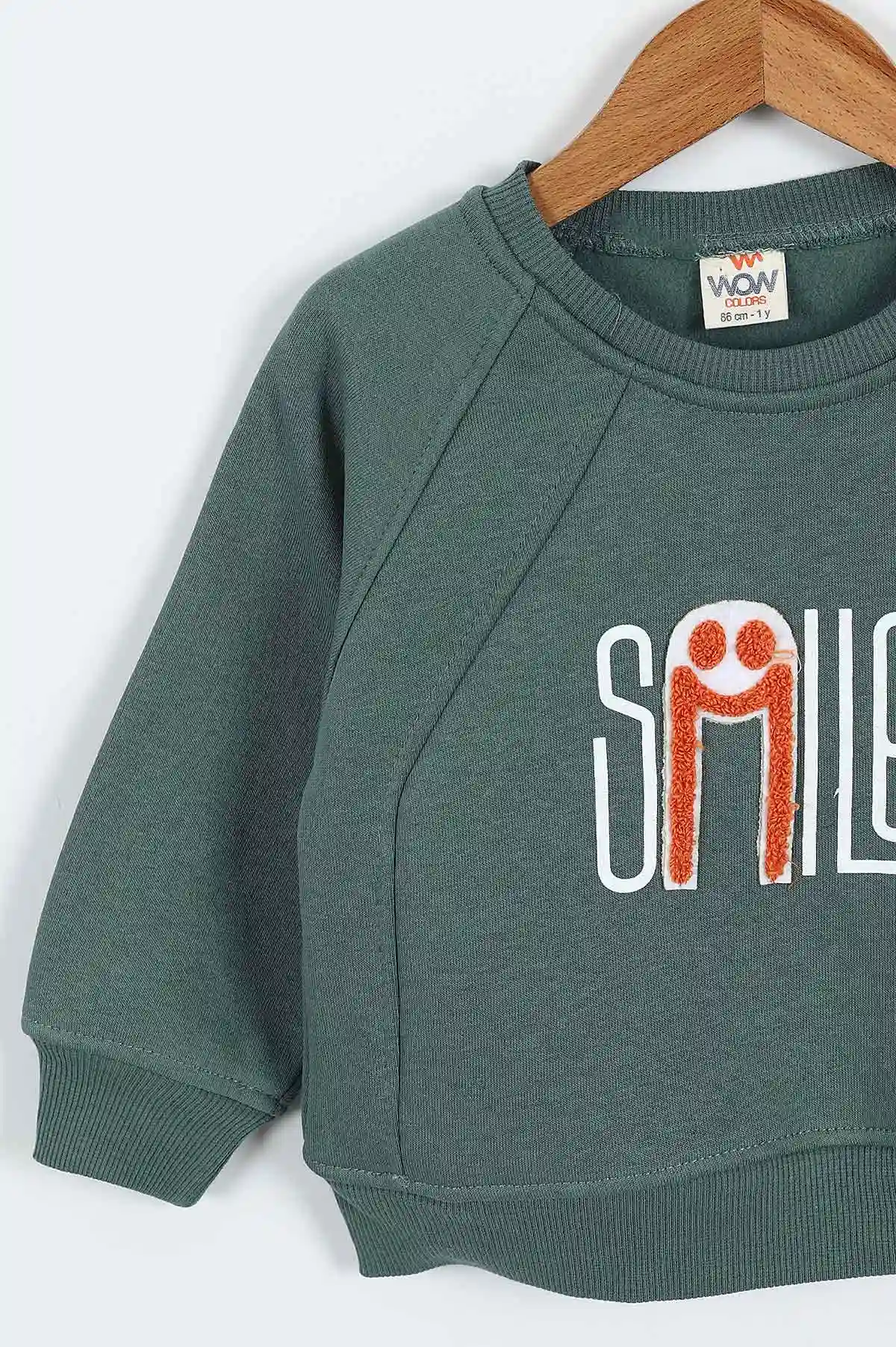 Yeşil (0-4 Yaş)Smile Baskılı Dikiş Detaylı  3  İp Şardonlu Erkek Çocuk Sweatshirt 417561