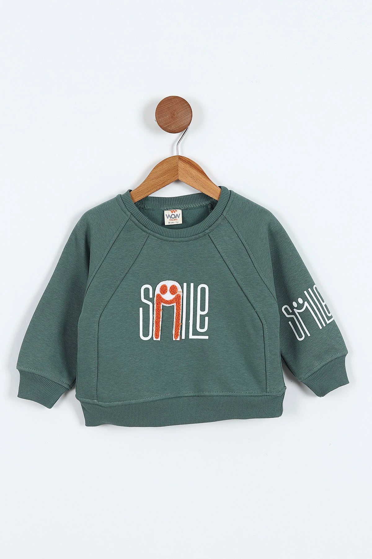Yeşil (0-4 Yaş)Smile Baskılı Dikiş Detaylı  3  İp Şardonlu Erkek Çocuk Sweatshirt 417561