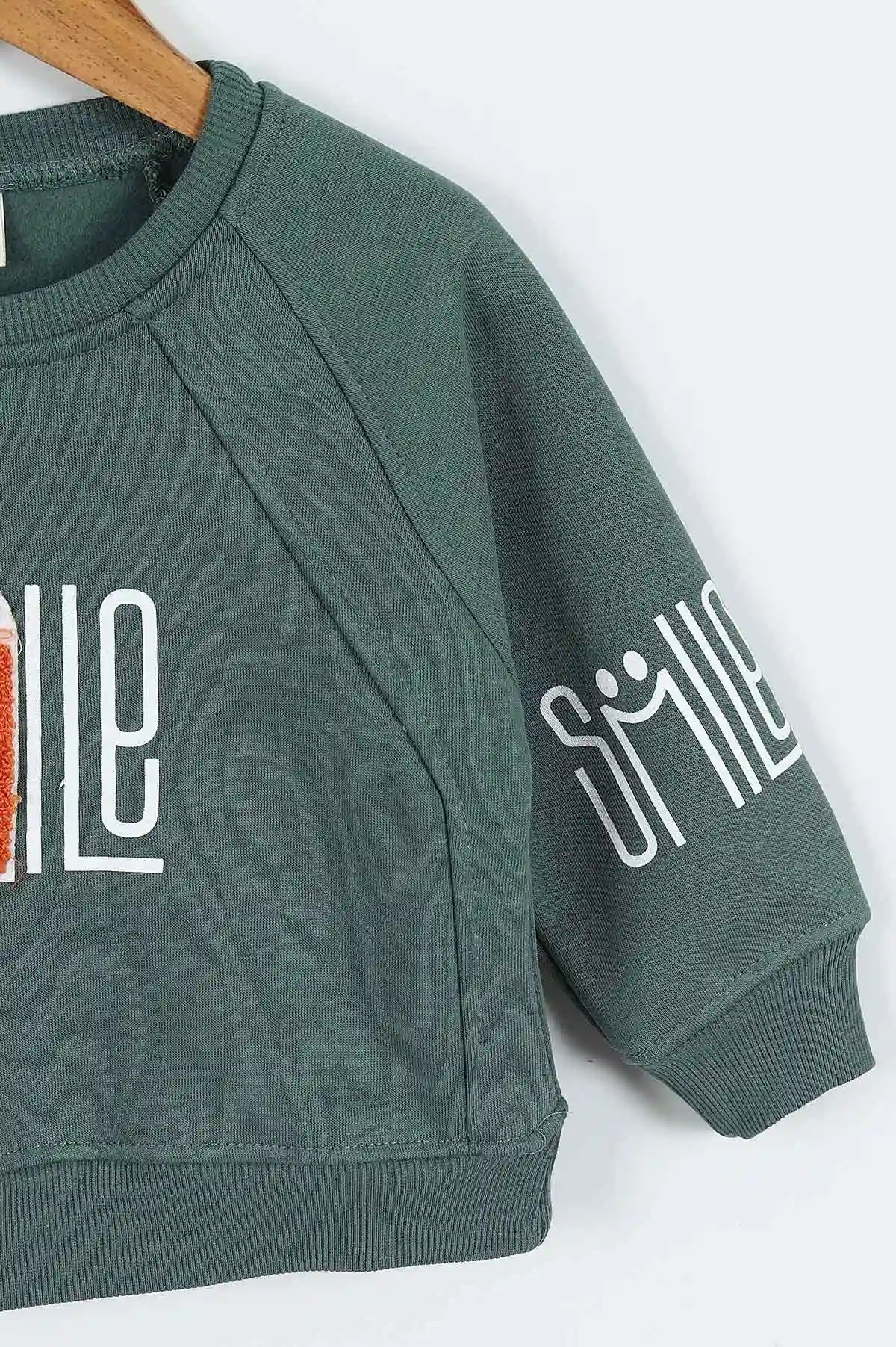 Yeşil (0-4 Yaş)Smile Baskılı Dikiş Detaylı  3  İp Şardonlu Erkek Çocuk Sweatshirt 417561