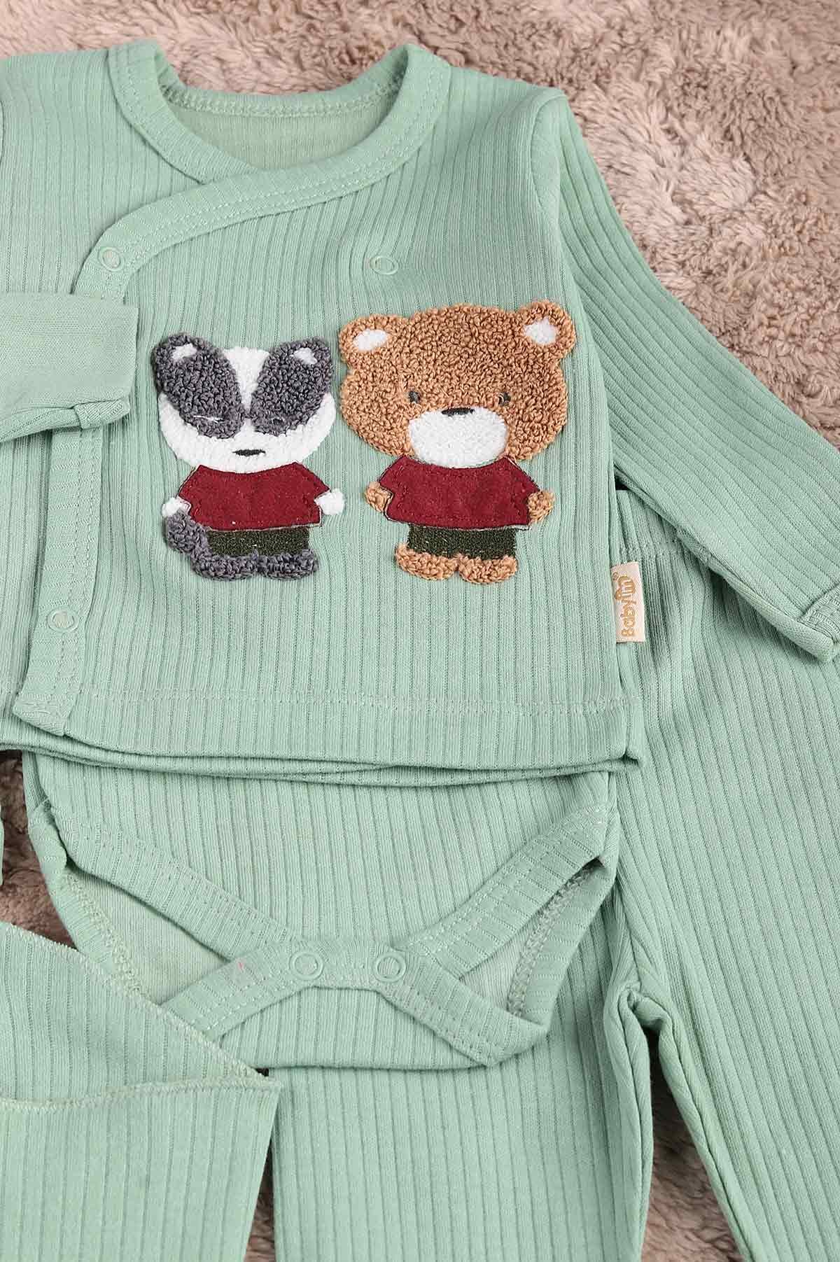 Yeşil (0-6 Ay) Ayı Nakışlı Erkek Bebe Takım 183867