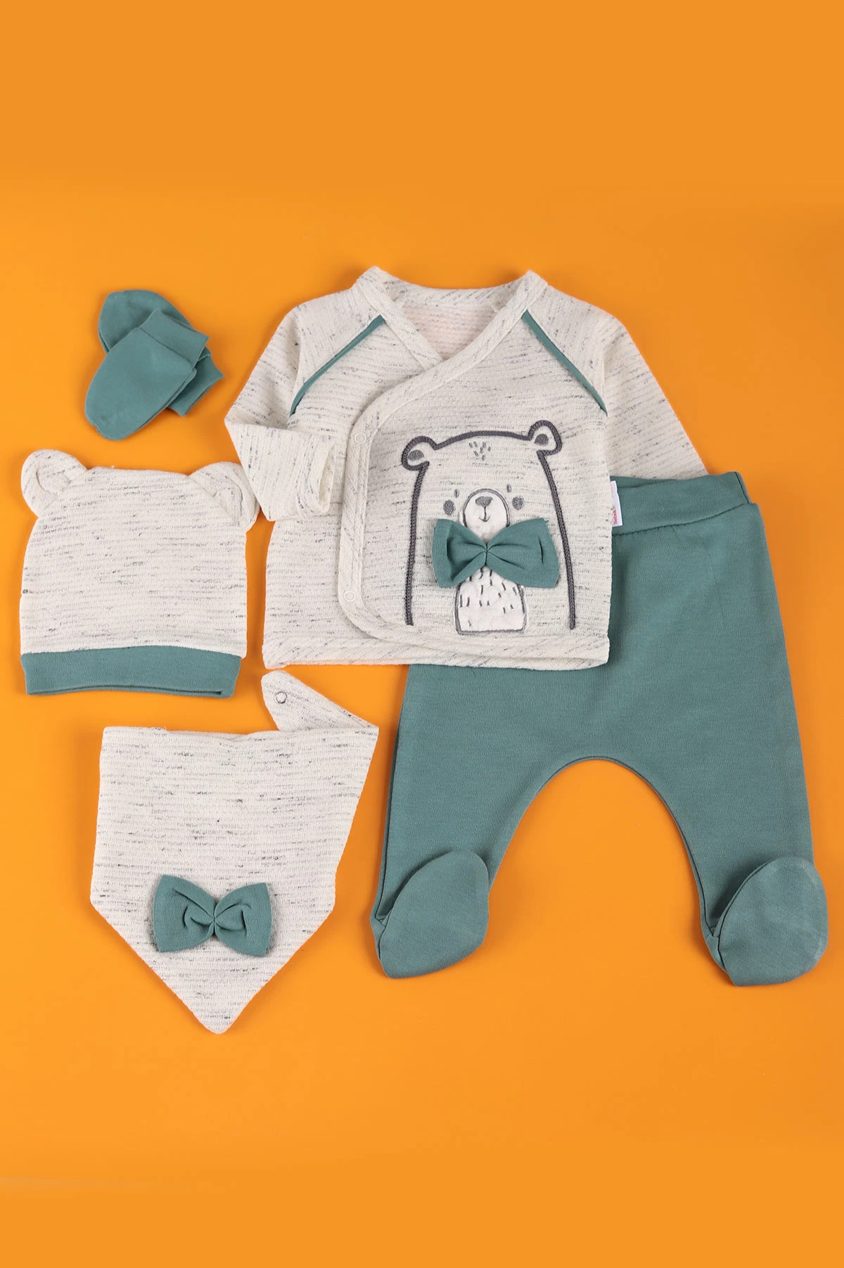 Yeşil (0-6 Ay) Kırçıllı Papyonlu Erkek Bebek Zıbın Takım 230336