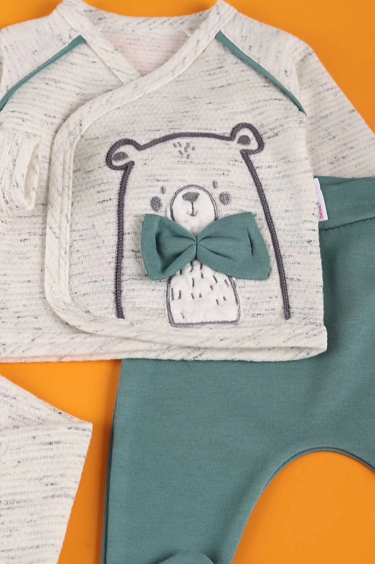 Yeşil (0-6 Ay) Kırçıllı Papyonlu Erkek Bebek Zıbın Takım 230336