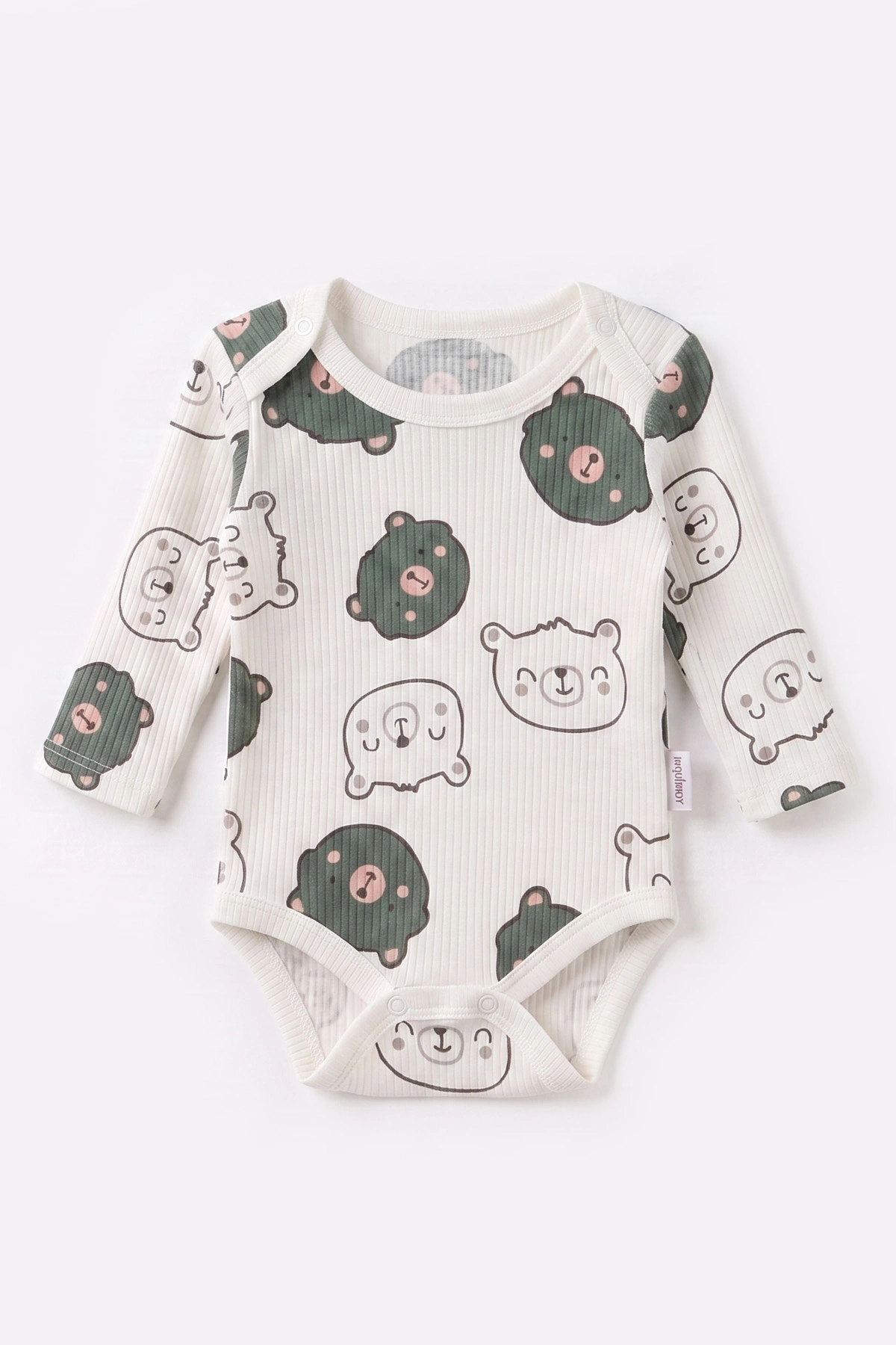 Yeşil (0-9 Ay )  Ayıcık Kafası Desenli  Uzun Kollu    Bebek & Çocuk Çıtçıtlı Badi 480355