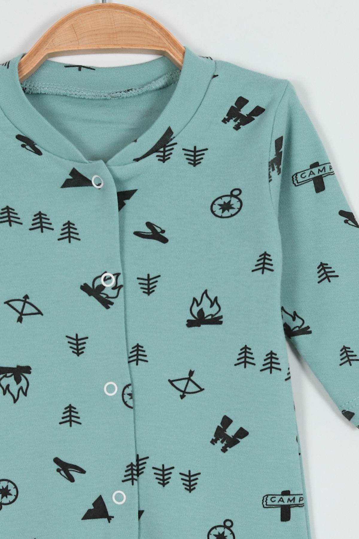 Yeşil (0-9 Ay) Camp Baskılı Çıtçıtlı Erkek Bebe Tulum 203435