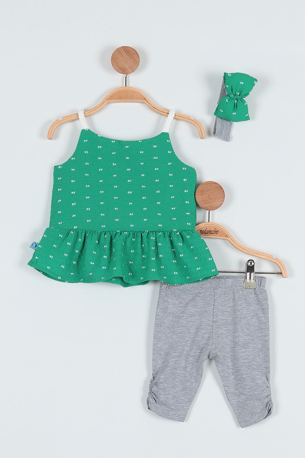 Yeşil (06-24 Ay) Fiyonk Askılı Taytlı Kız Bebe Takım 187429