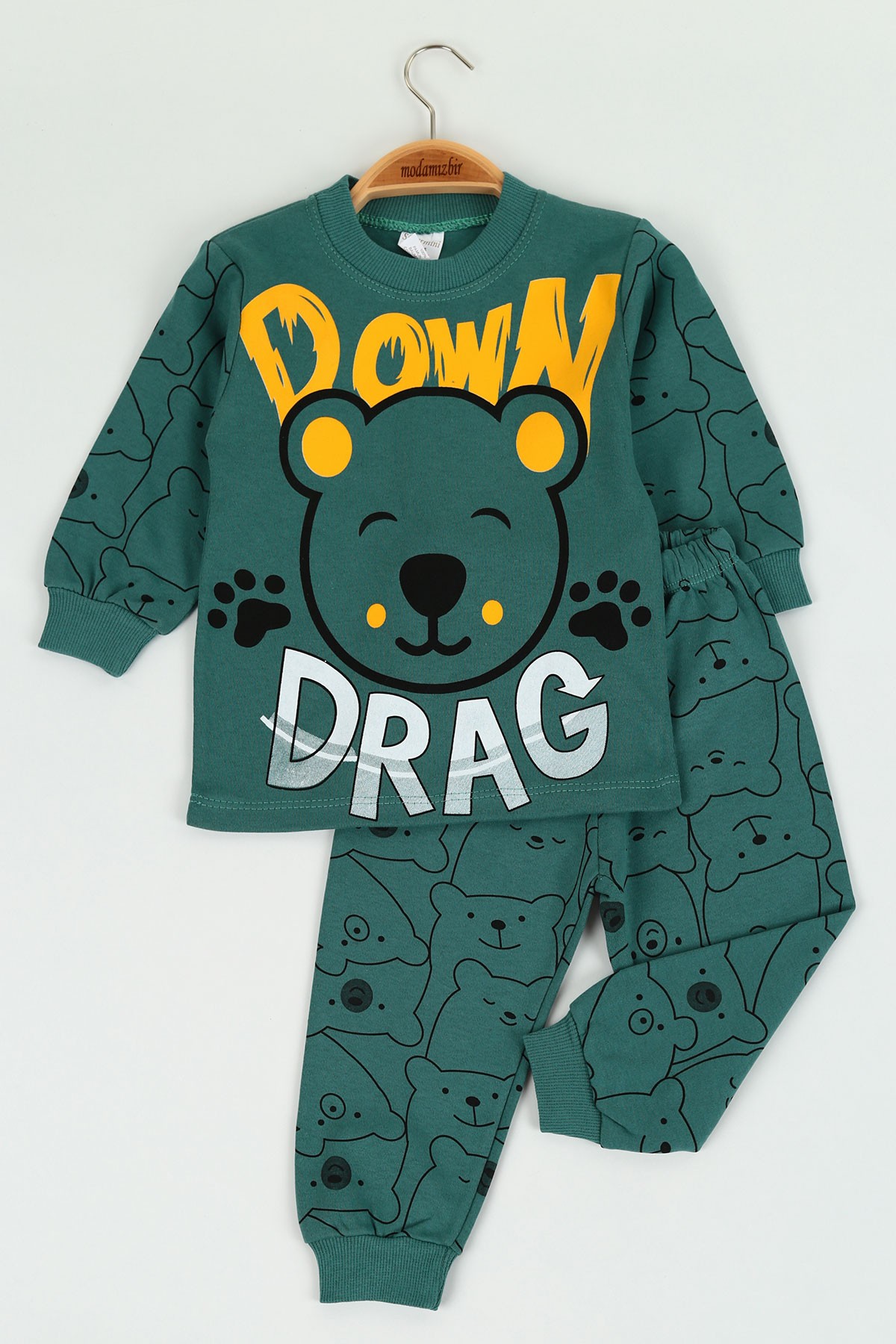Yeşil (1-3 yaş) Drag Baskılı Erkek Çocuk Pijama Takımı 125541