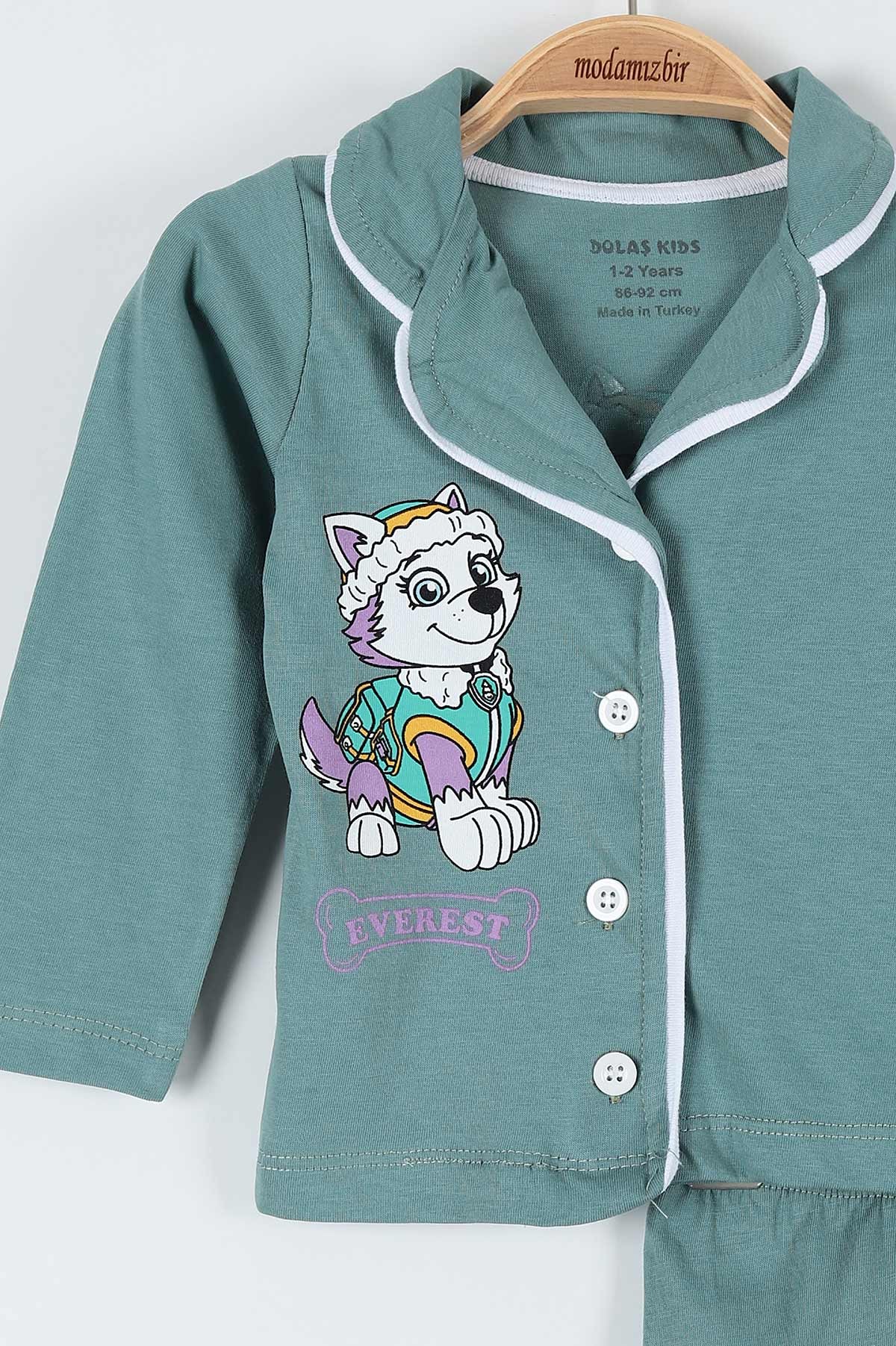 Yeşil (1-3 Yaş) Köpek Everest Baskılı Kız Bebe Pijama Takım 181860