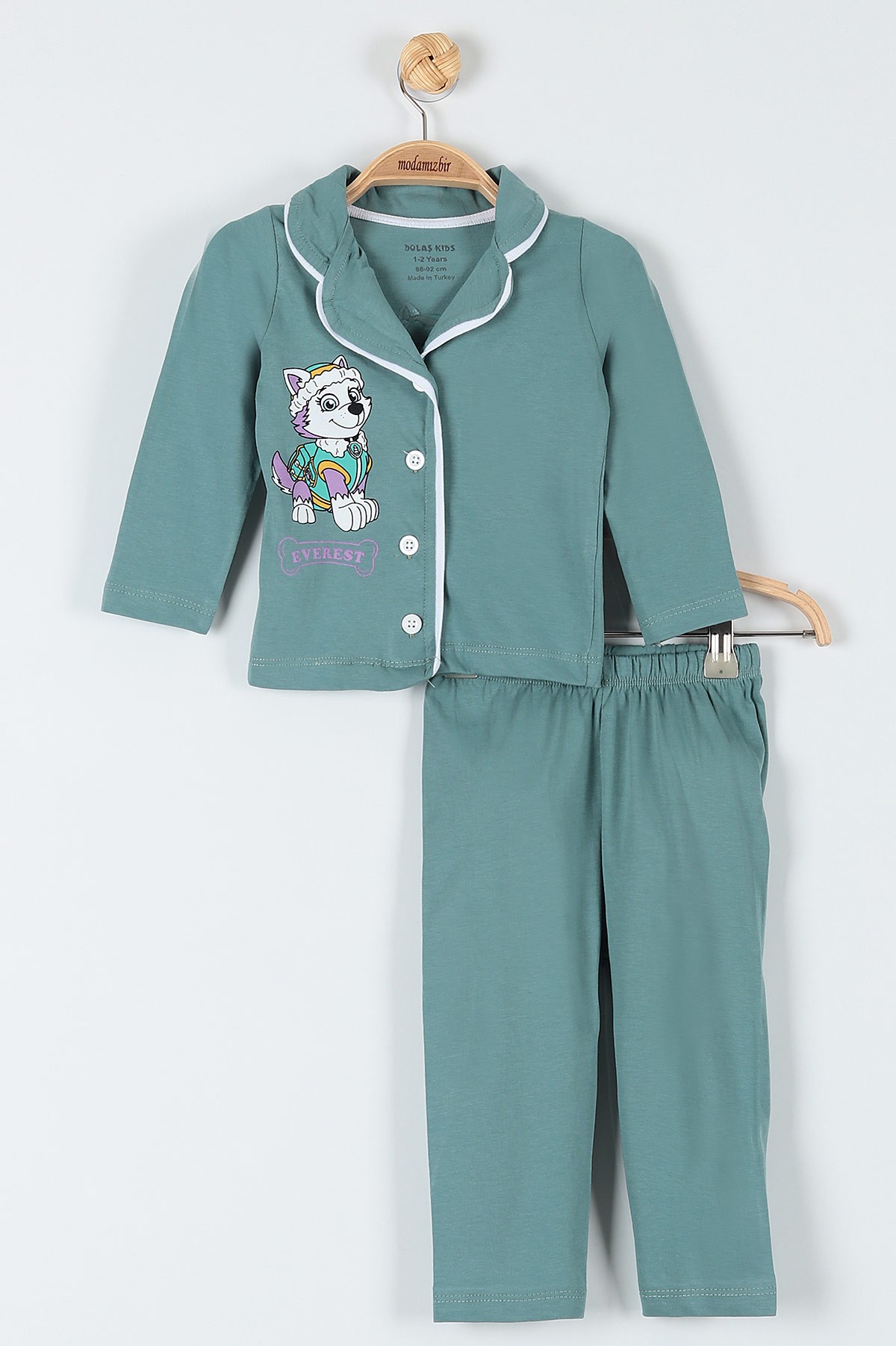 Yeşil (1-3 Yaş) Köpek Everest Baskılı Kız Bebe Pijama Takım 181860