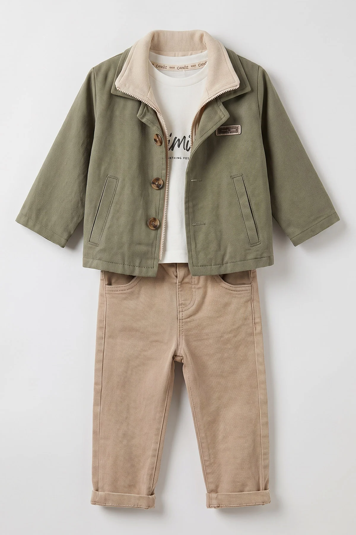Yeşil (1-4 Yaş) Gabardin Ceketli Erkek Bebek&Çocuk 3'lü Takım 501391