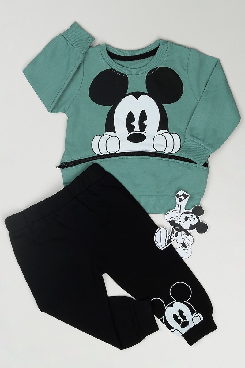 Yeşil (1-4 Yaş) Mickey Baskılı Fermuarlı Erkek Çocuk Takım 83730