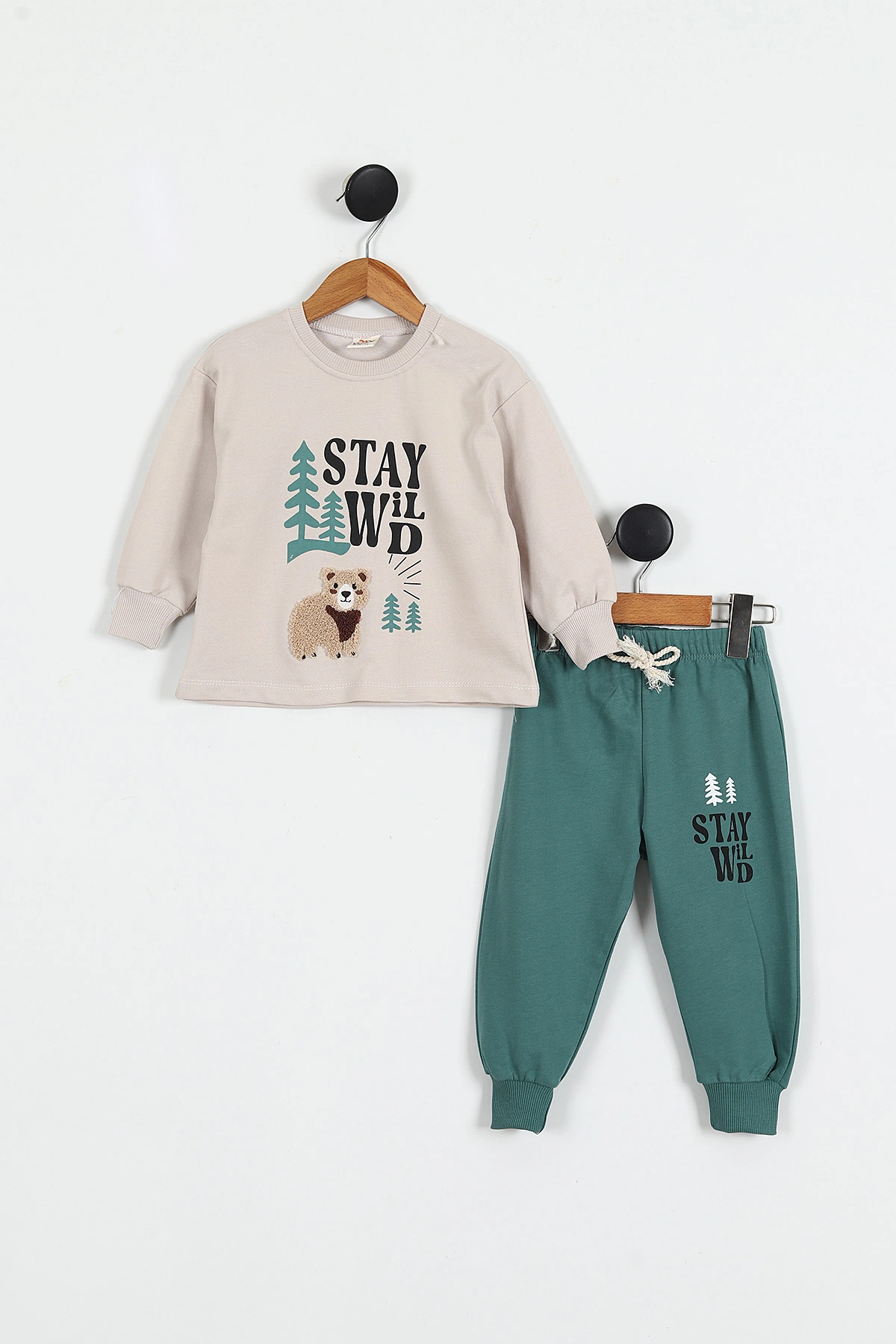 Yeşil (1-4 Yaş) Stay Wild Süzene Nakışlı Erkek Çocuk Mevsimlik Takım 425862