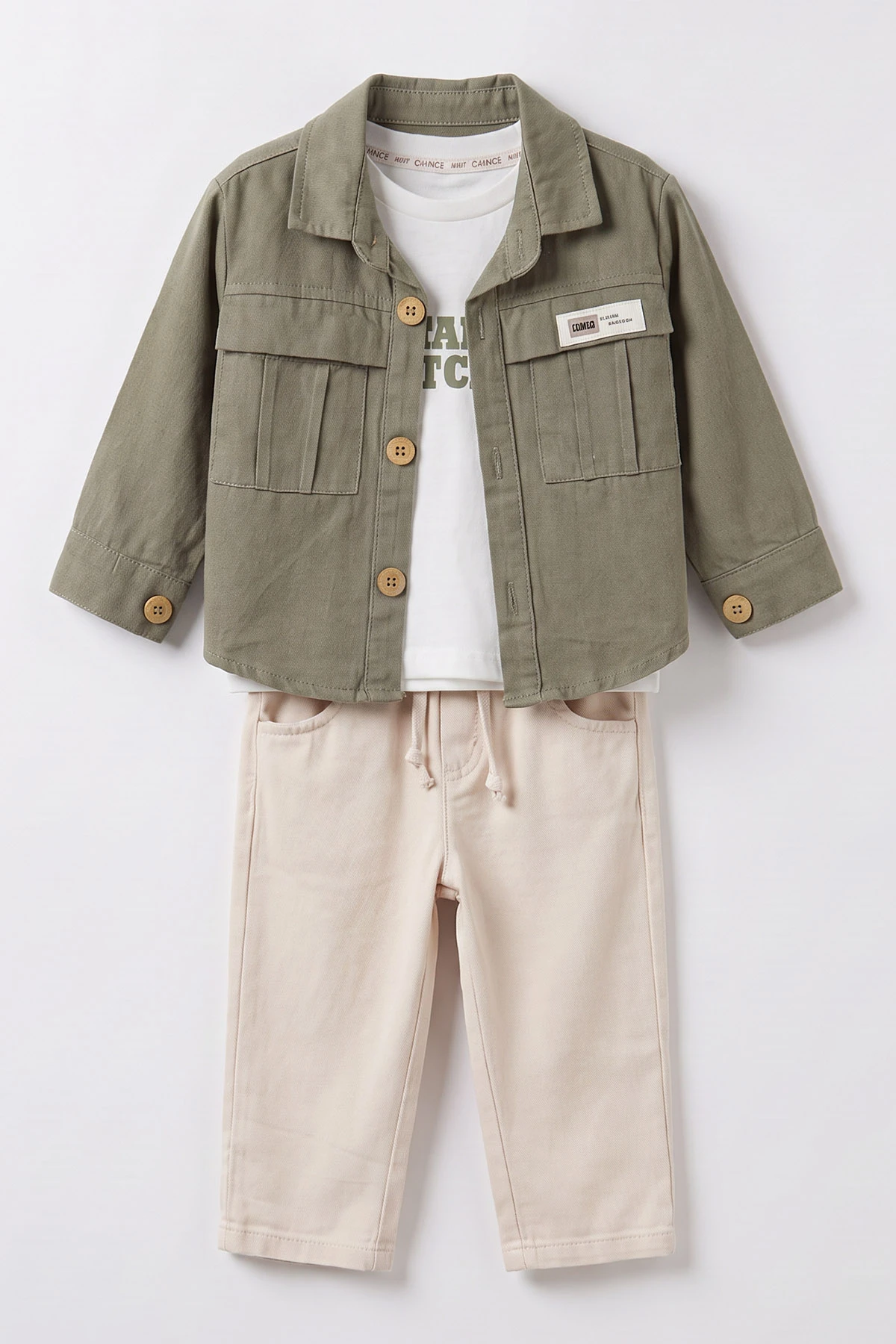 Yeşil (1-4 Yaş)Cebi Nakışlı Gabardin Ceketli Erkek Çocuk&Bebek 3'lü Takım 501394