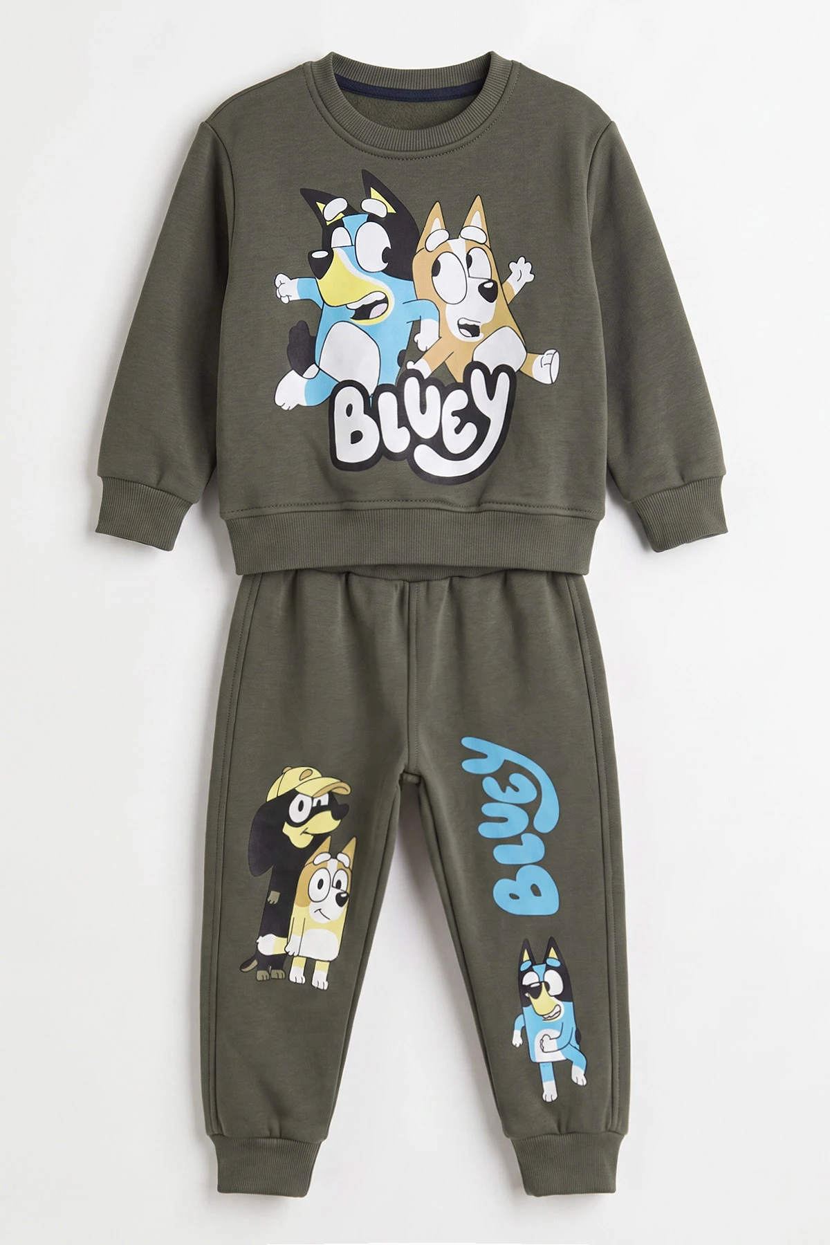 Yeşil (1-5 Yaş) Bluey  Baskılı 3 İp Şardonlu Erkek Çocuk Kışlık Takım 487773
