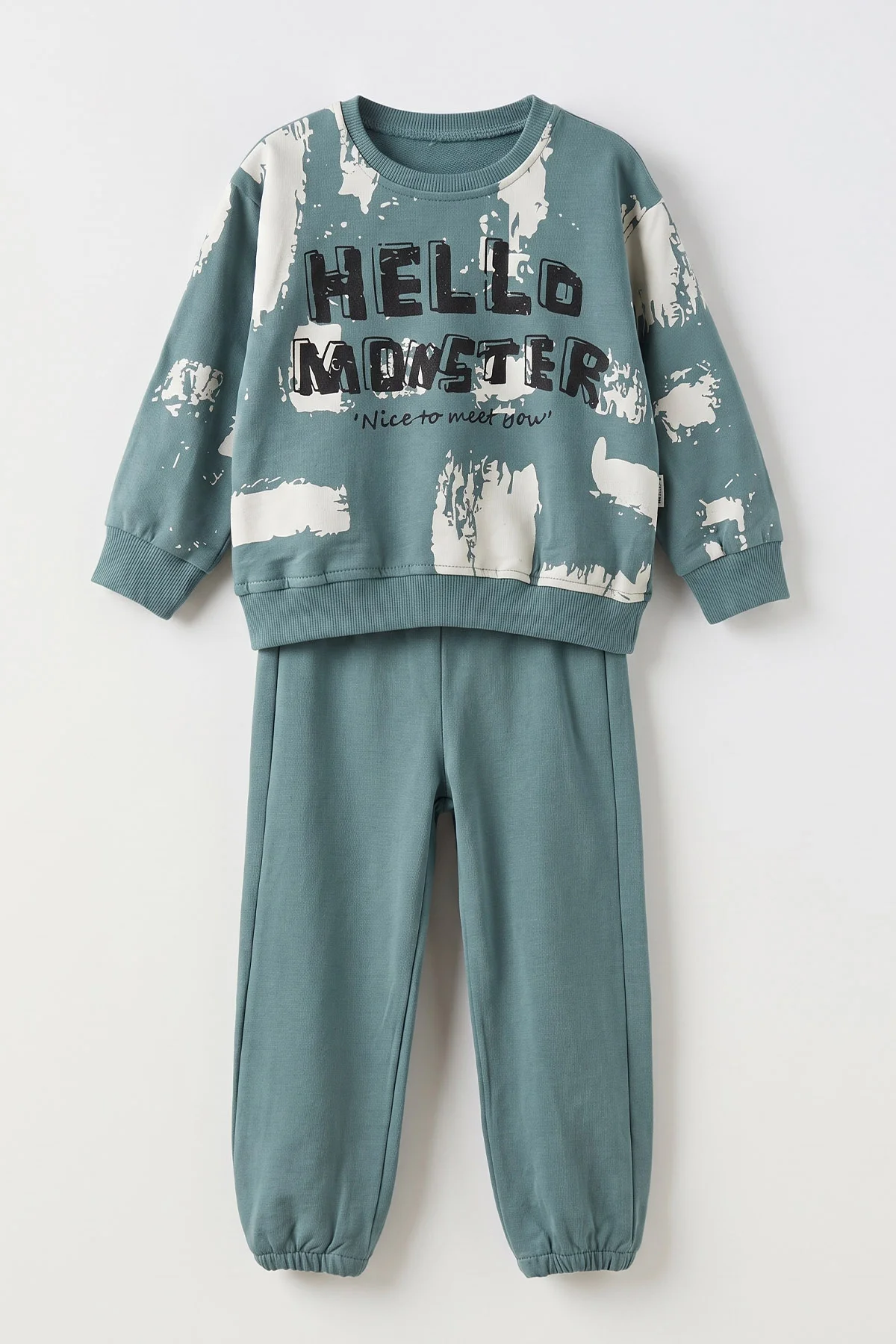 Yeşil (1-5 Yaş) Hello Monster Baskılı 2 İp Erkek Çocuk Takım 479014