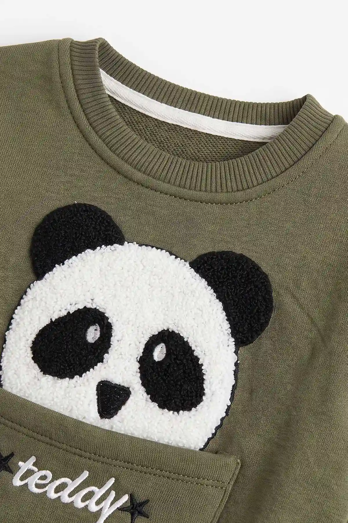 Yeşil (1-5 Yaş) Panda Nakışlı Cep Detay 3 İp Şardonlu Erkek Çocuk Kışlık Takım 486834