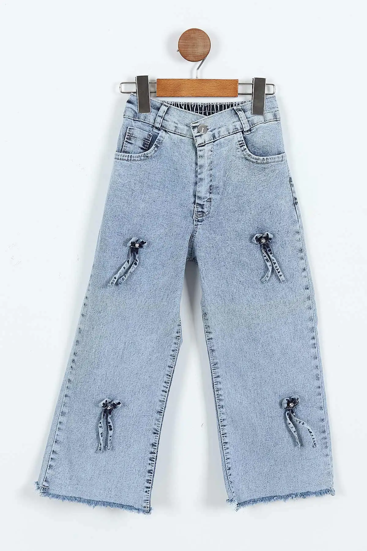 Yeşil (1-9 Yaş) Fiyonk Baskılı Sweatli Kot Pantolonlu Kız Çocuk 2'li Tkaım 410314