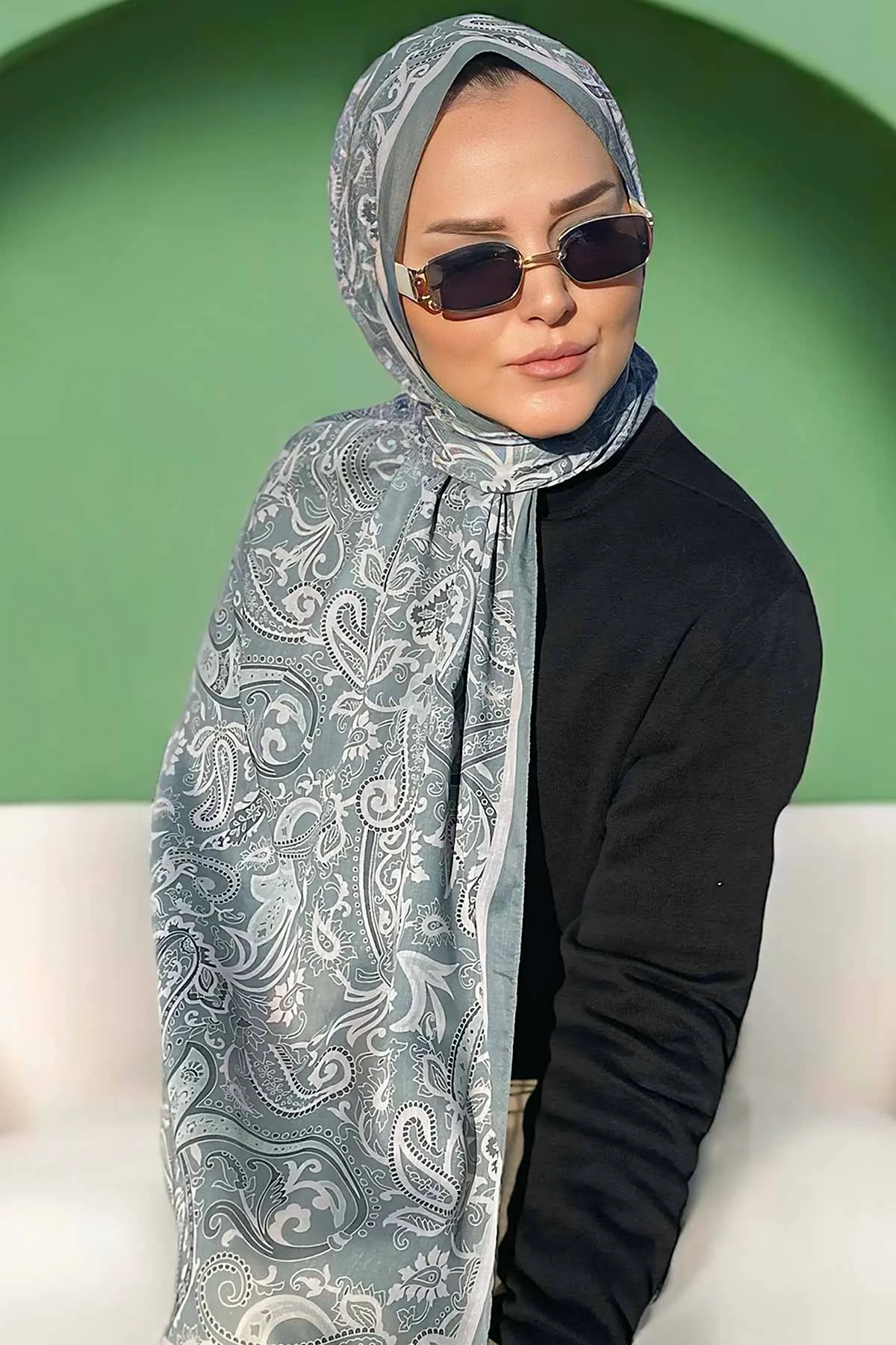 Yeşil 180X70 cm Dijital Baskı Shıne Desenli Pamuk Şal 333502