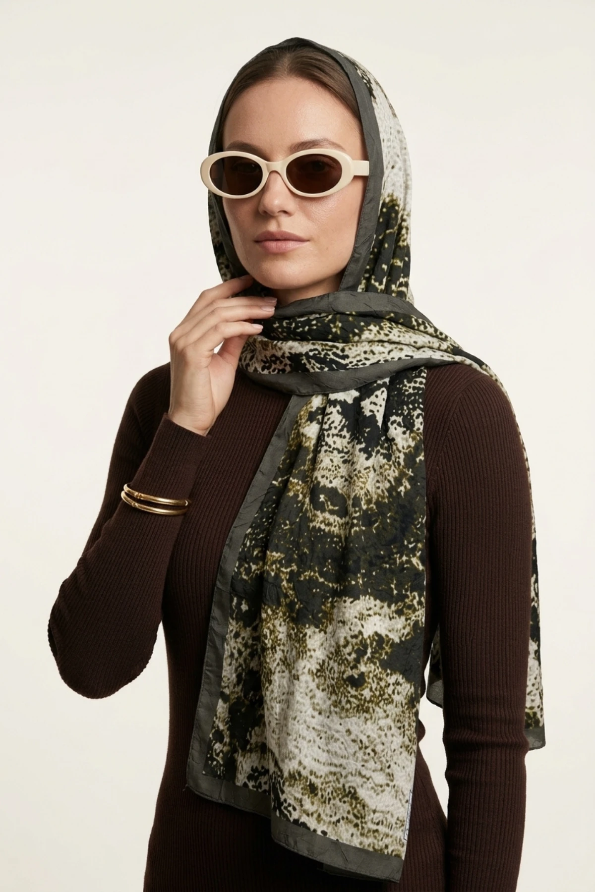 Yeşil 180x70 Cm Our Fashion Dijital Baskılı Desenli Bambu Kraş Şal 488559