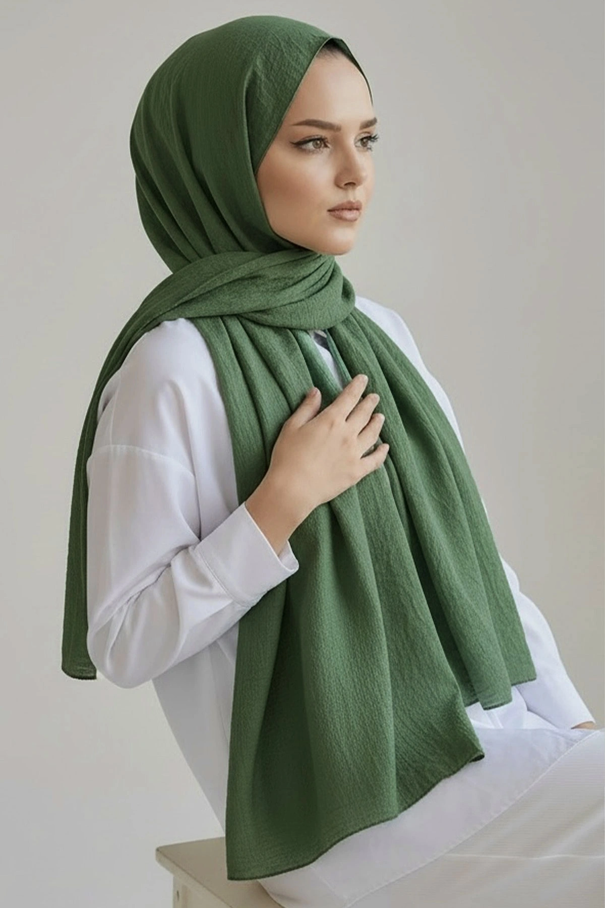 Yeşil 180x70 Pamuk Kraş Kırışmaz Şal 270828