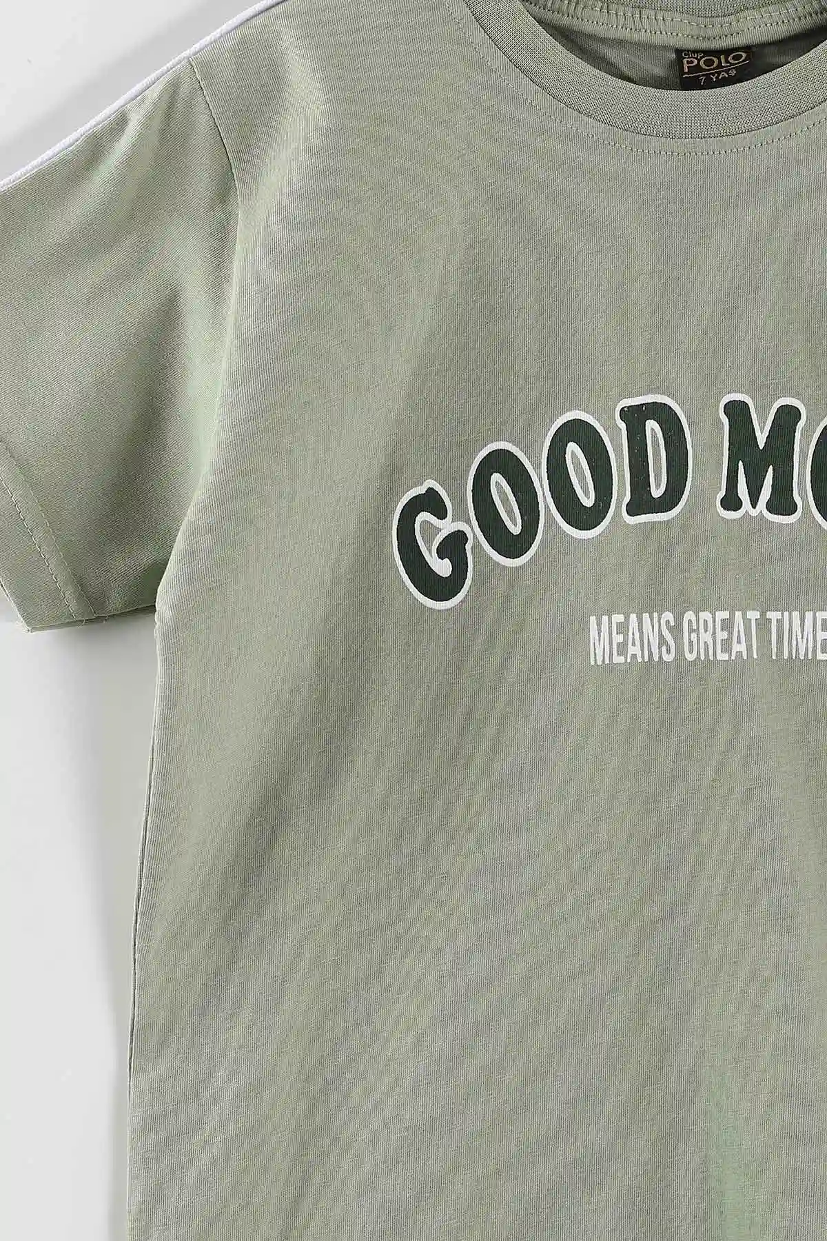Yeşil (2-10 Yaş) Good Mood Baskılı Ara Biyeli Şortlu Erkek Çocuk Yazlık 2'li Takım 459033