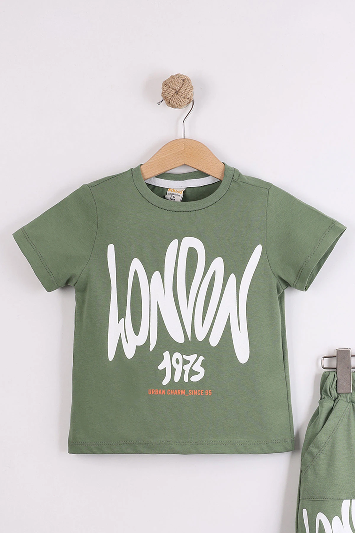 Yeşil (2-10  Yaş) London Baskılı Cepli Şortlu Penye Erkek Çocuk Yazlık 2'li Takım 454627