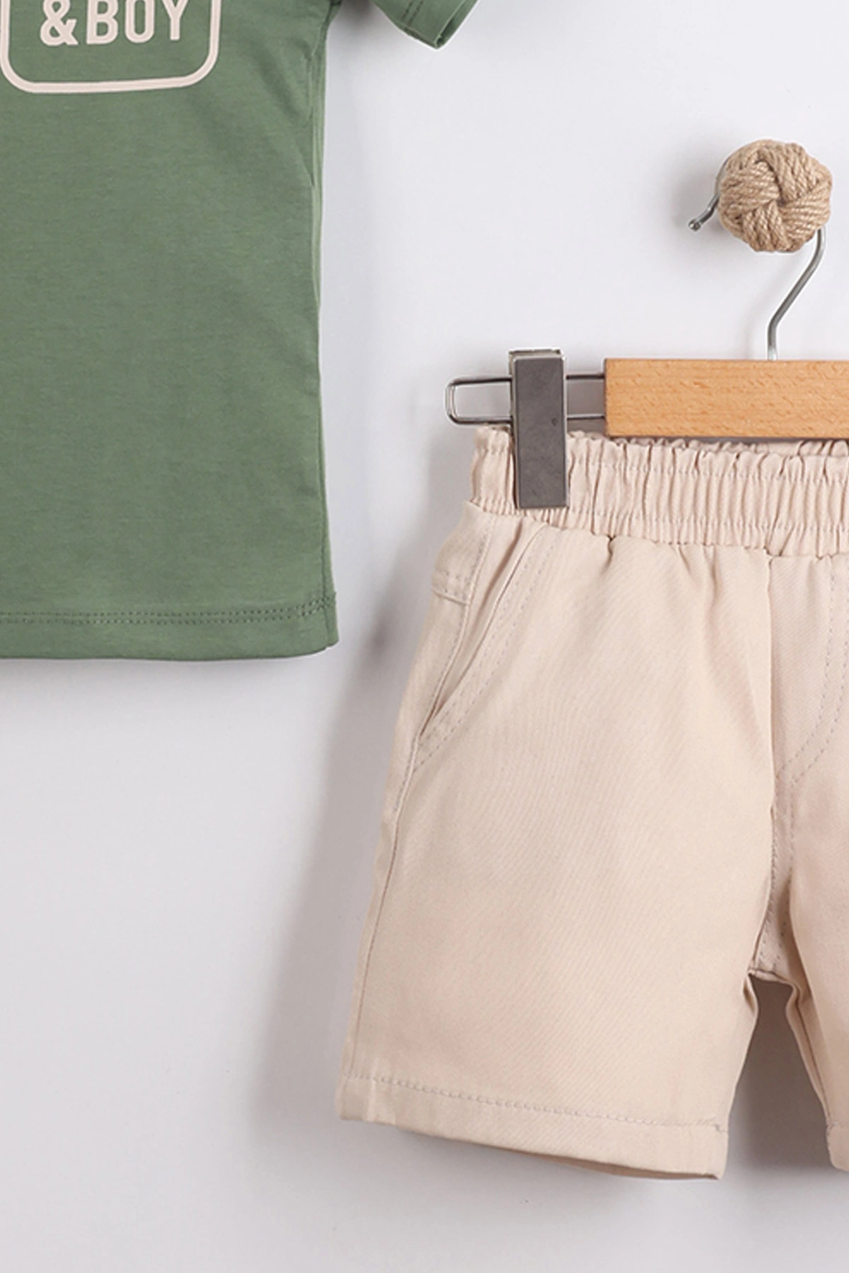 Yeşil (2-10 Yaş) Polo Yaka Cool Boy Baskılı Tişörtlü Gabardin Şortlu Erkek Çocuk Yazlık 2'li Takım 454614