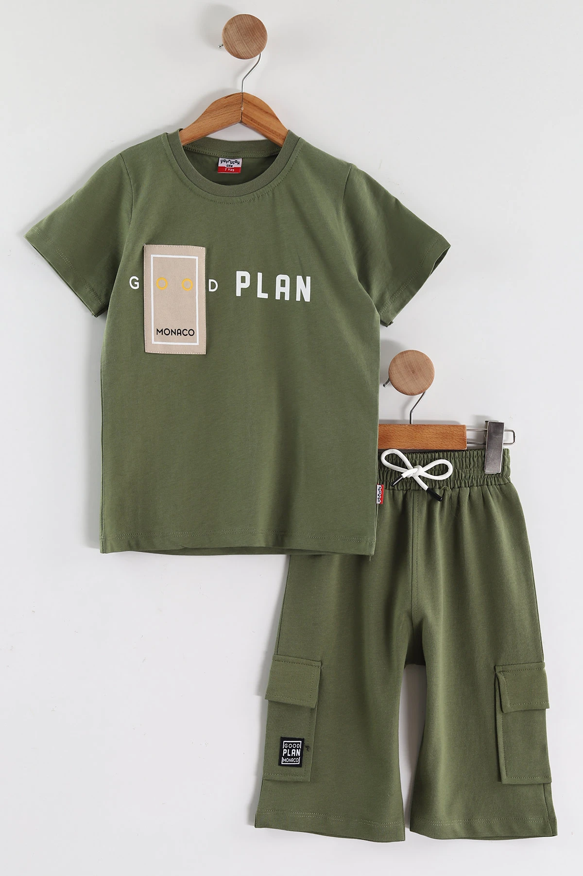 Yeşil (2-10 Yaş)Good Plan  Baskılı Cepli  Şortlu Penye Erkek Çocuk Yazlık Takım 437763