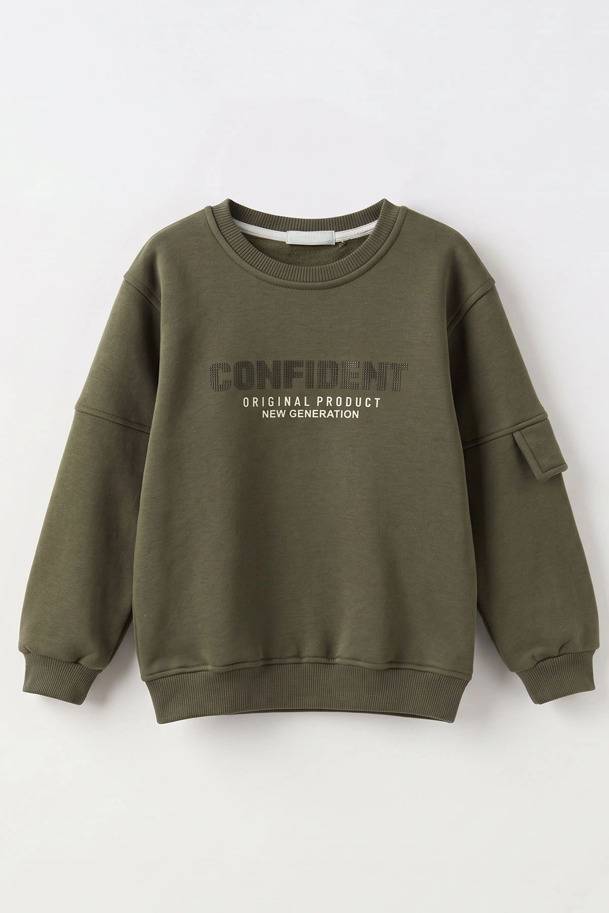 Yeşil (2-12 Yaş) Confident Kabartma Baskılı 3 İp Şardonlu Erkek Çocuk Sweatshirt 486879