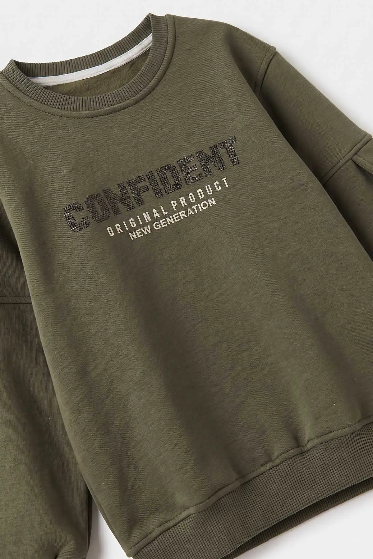 Yeşil (2-12 Yaş) Confident Kabartma Baskılı 3 İp Şardonlu Erkek Çocuk Sweatshirt 486879