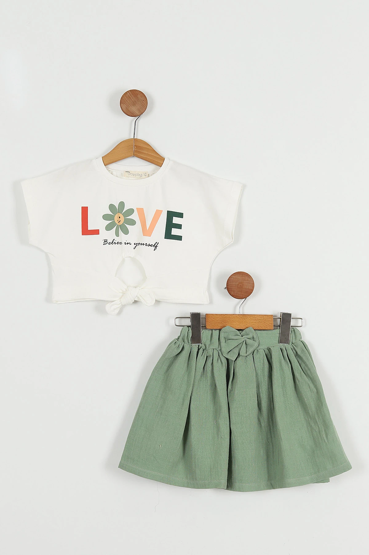 Yeşil (2-5 Yaş) Love Baskılı Belden Bağlamalı Kız Çocuk Takım 255193