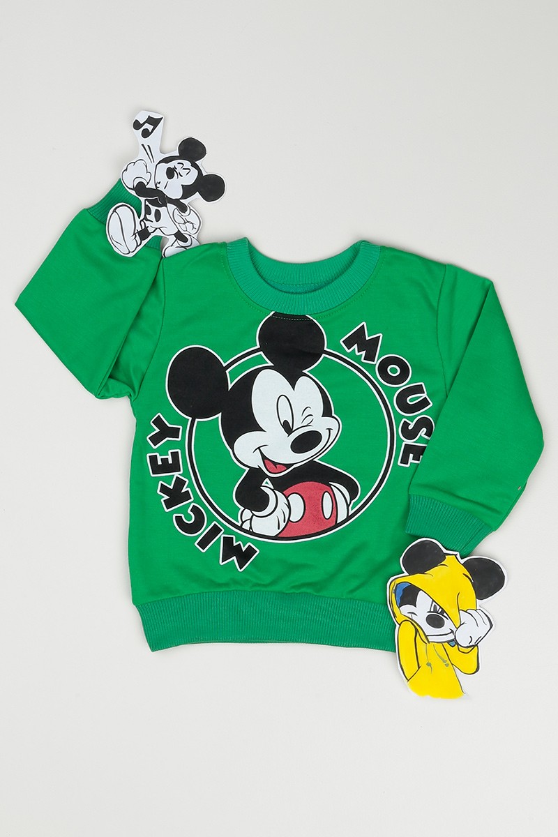 Yeşil (2-5 Yaş) Mickey Mouse Baskılı Erkek Çocuk Sweatshirt 90260