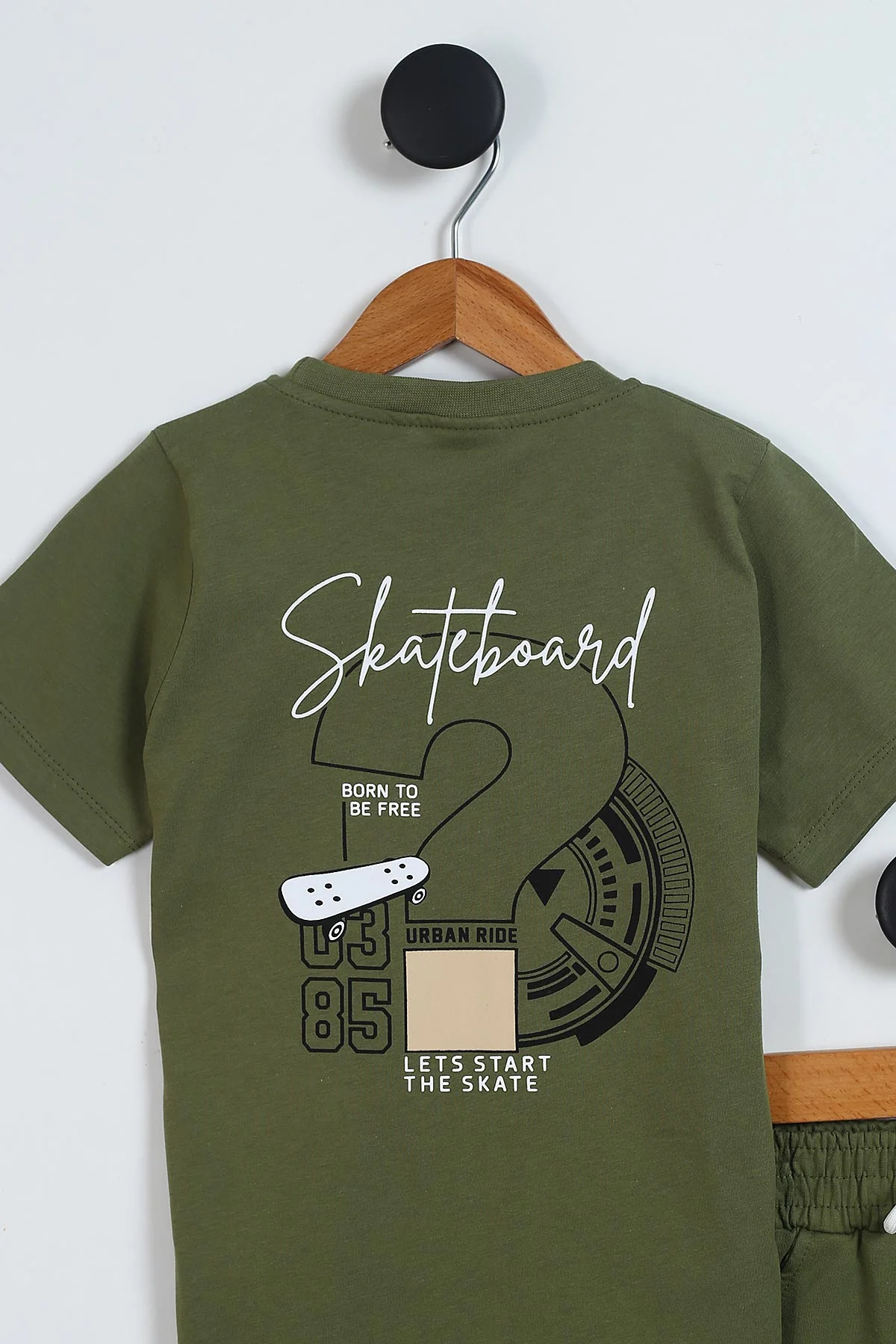 Yeşil (2-5 Yaş) Ön Arka Skateboard Baskılı Cep Detaylı Penye Erkek Çocuk Yazlık Takım 347253
