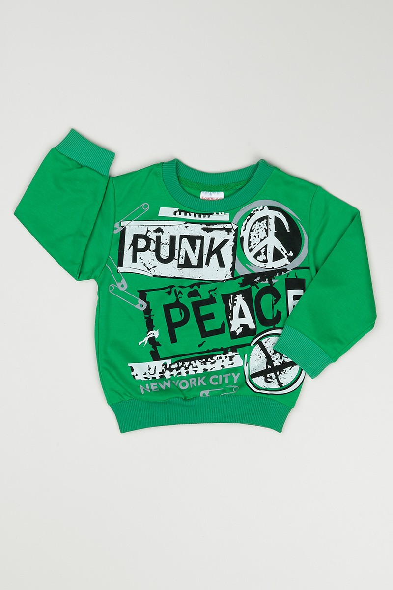 Yeşil (2-5 Yaş) Punk Peace Baskılı Erkek Çocuk Sweatshirt 90244