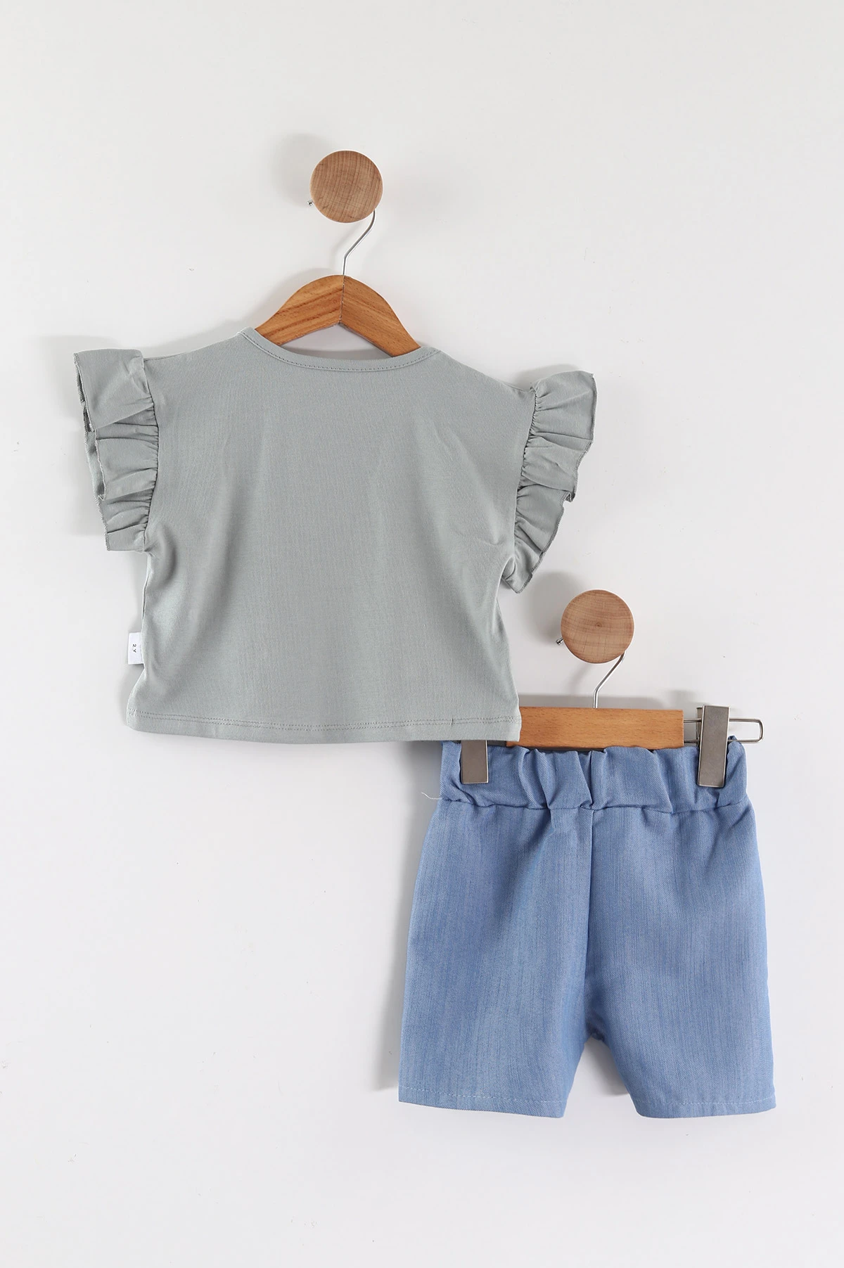 Yeşil (2-5 Yaş)Fiyonk Baskılı Tencel Kumaş Şortlu Kız Çocuk Takım 462560