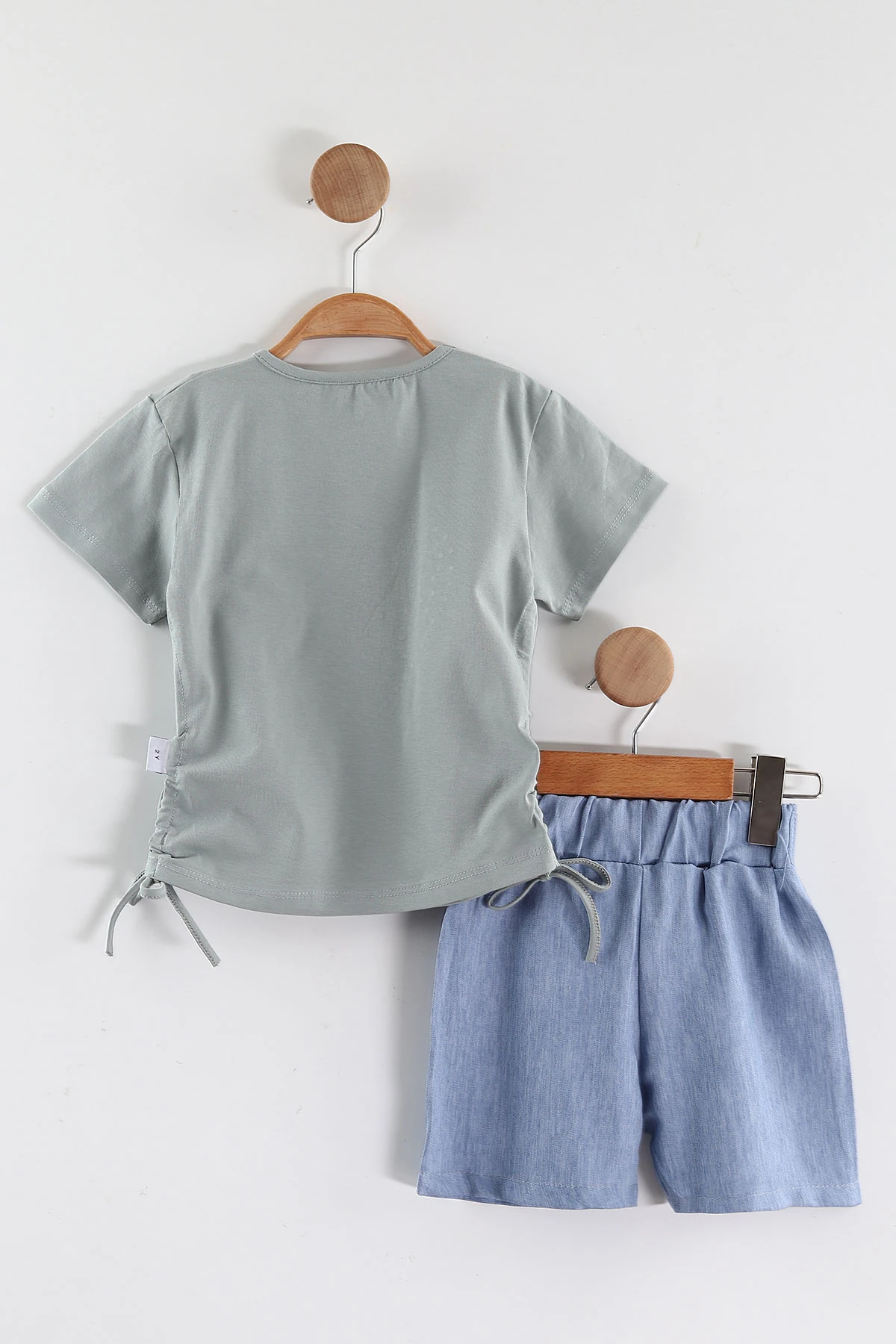 Yeşil (2-5 Yaş)Taşlı Kalp Baskılı Tencel Şortlu Kız Çocuk Takım 436924