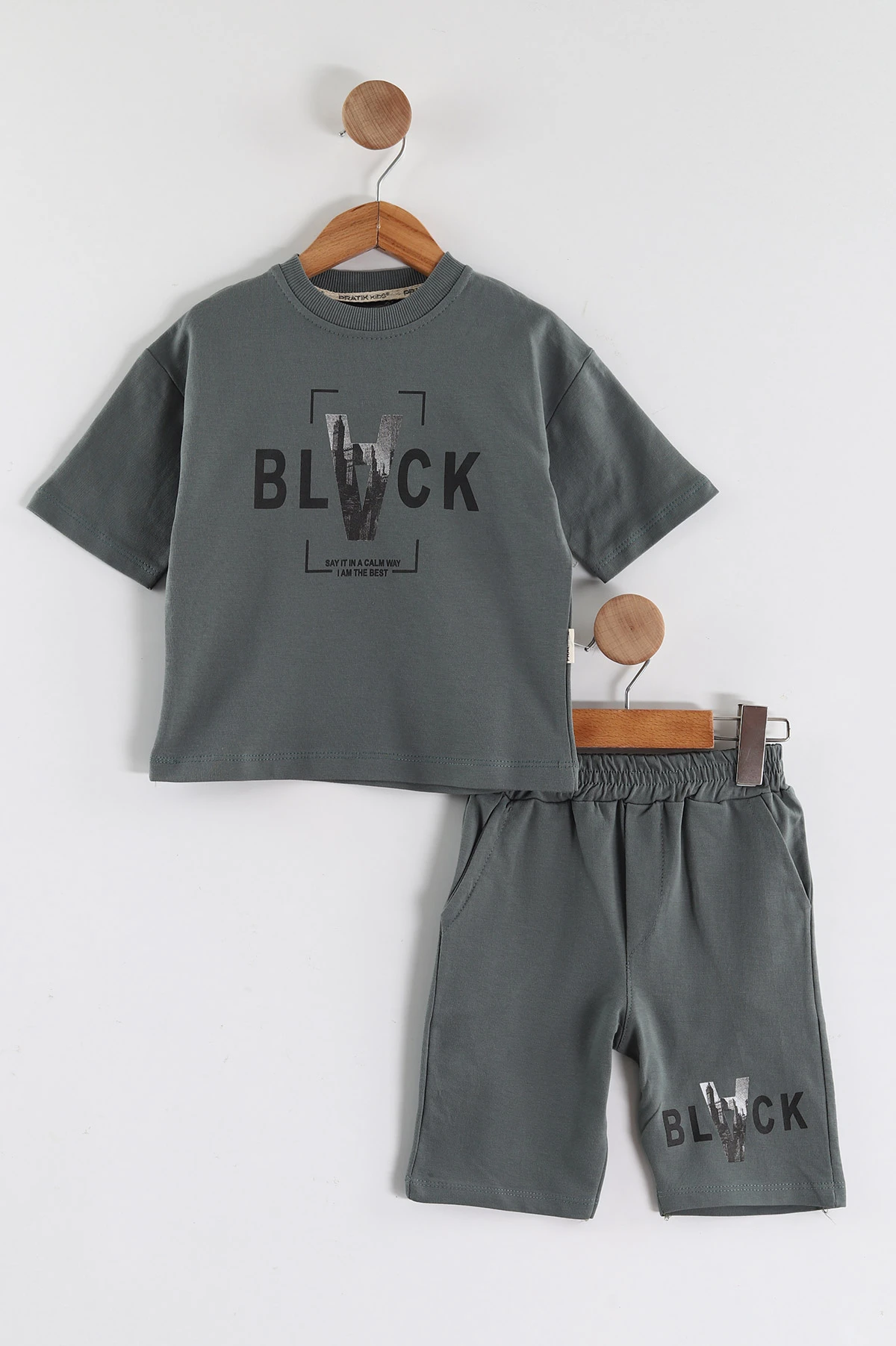 Yeşil (2-6 Yaş) Black Baskılı Şortlu Süprem Erkek Çocuk Yazlık Takım 438073