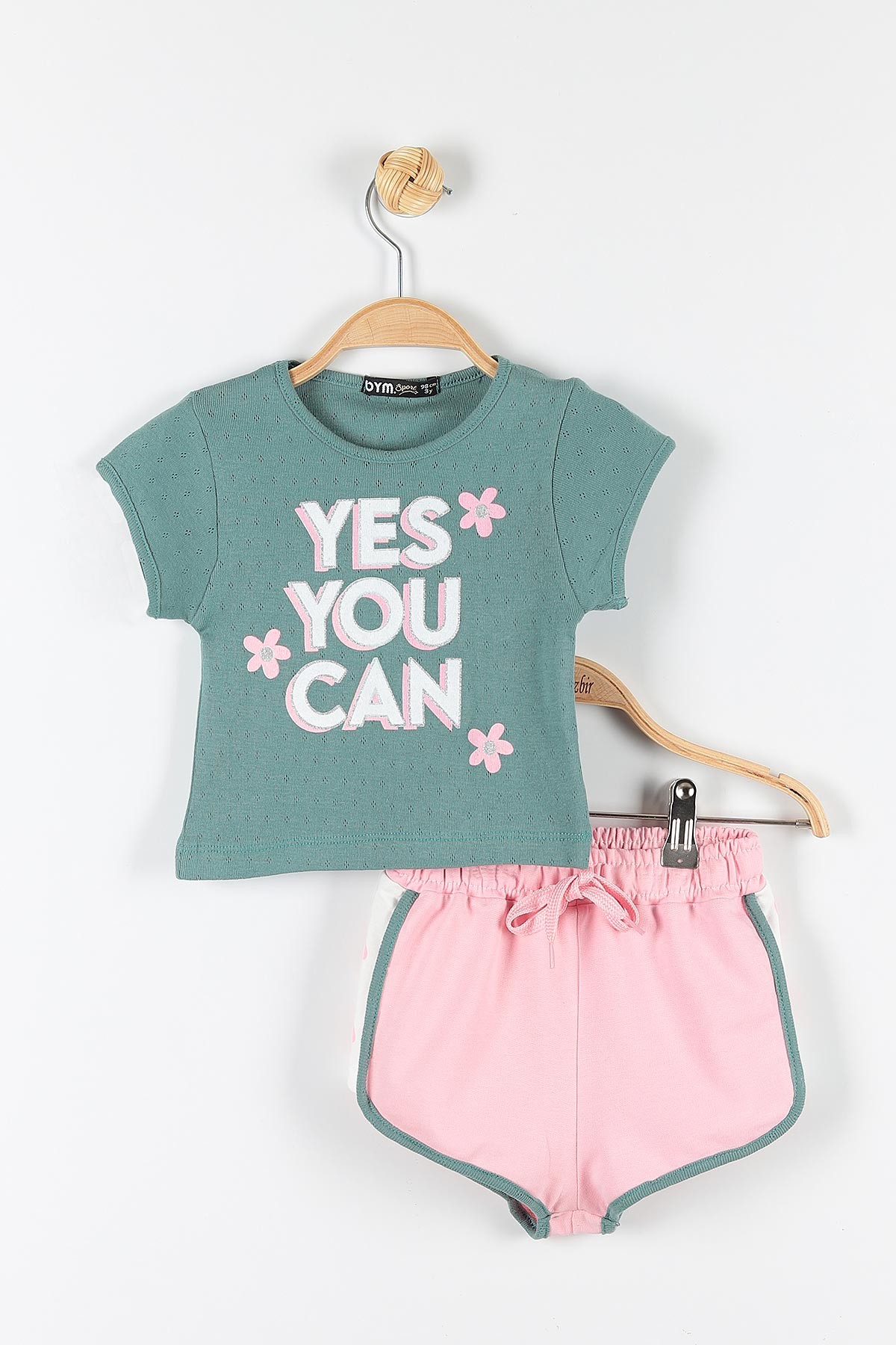 Yeşil (2-6 Yaş) Yes You Can Baskılı Şortlu Kız Çocuk Takım 171441