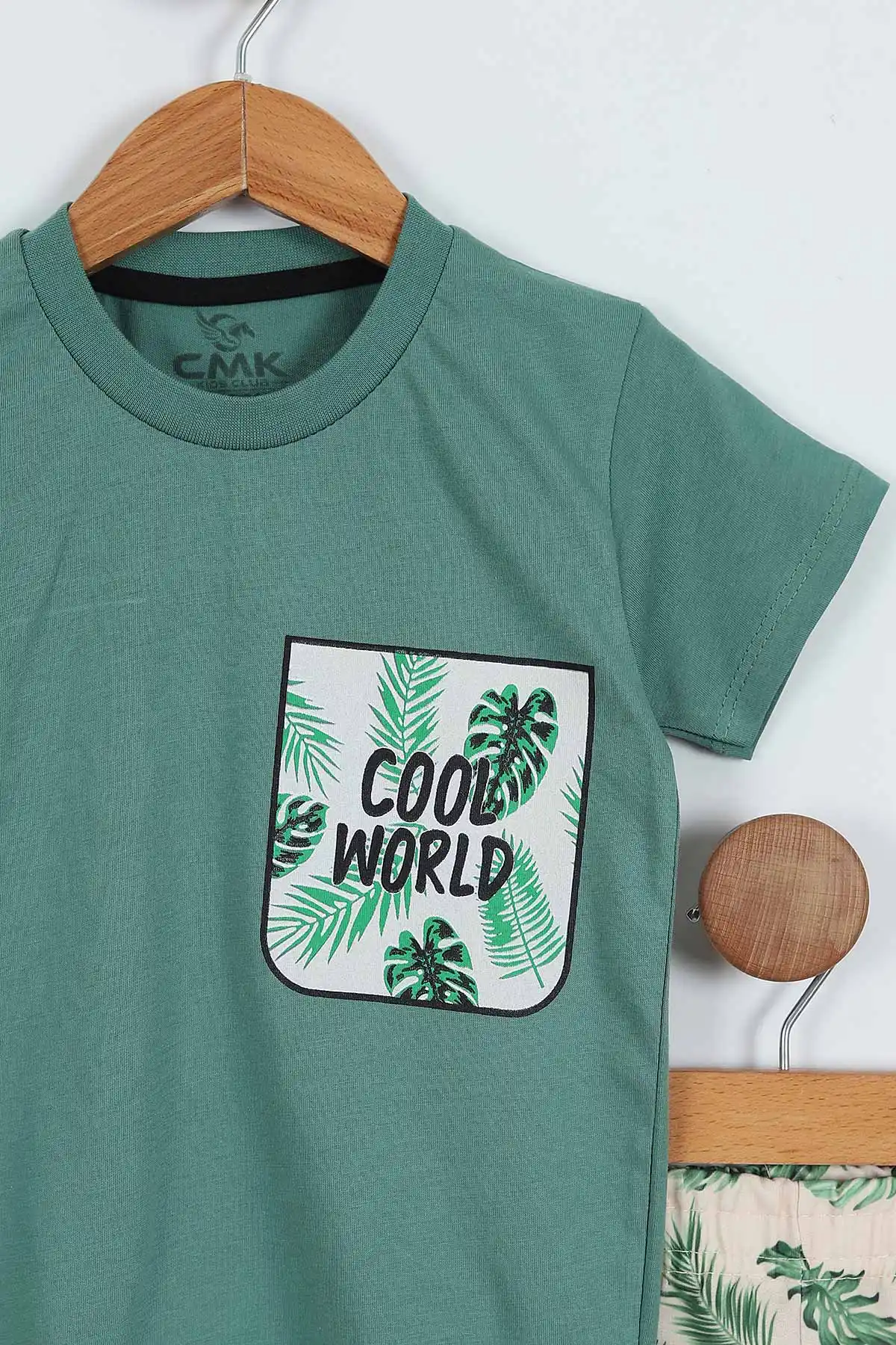 Yeşil (2-9 Yaş)Cool World Baskılı Yapraklı Şortlu Erkek Çocuk Yazlık Takım 354141