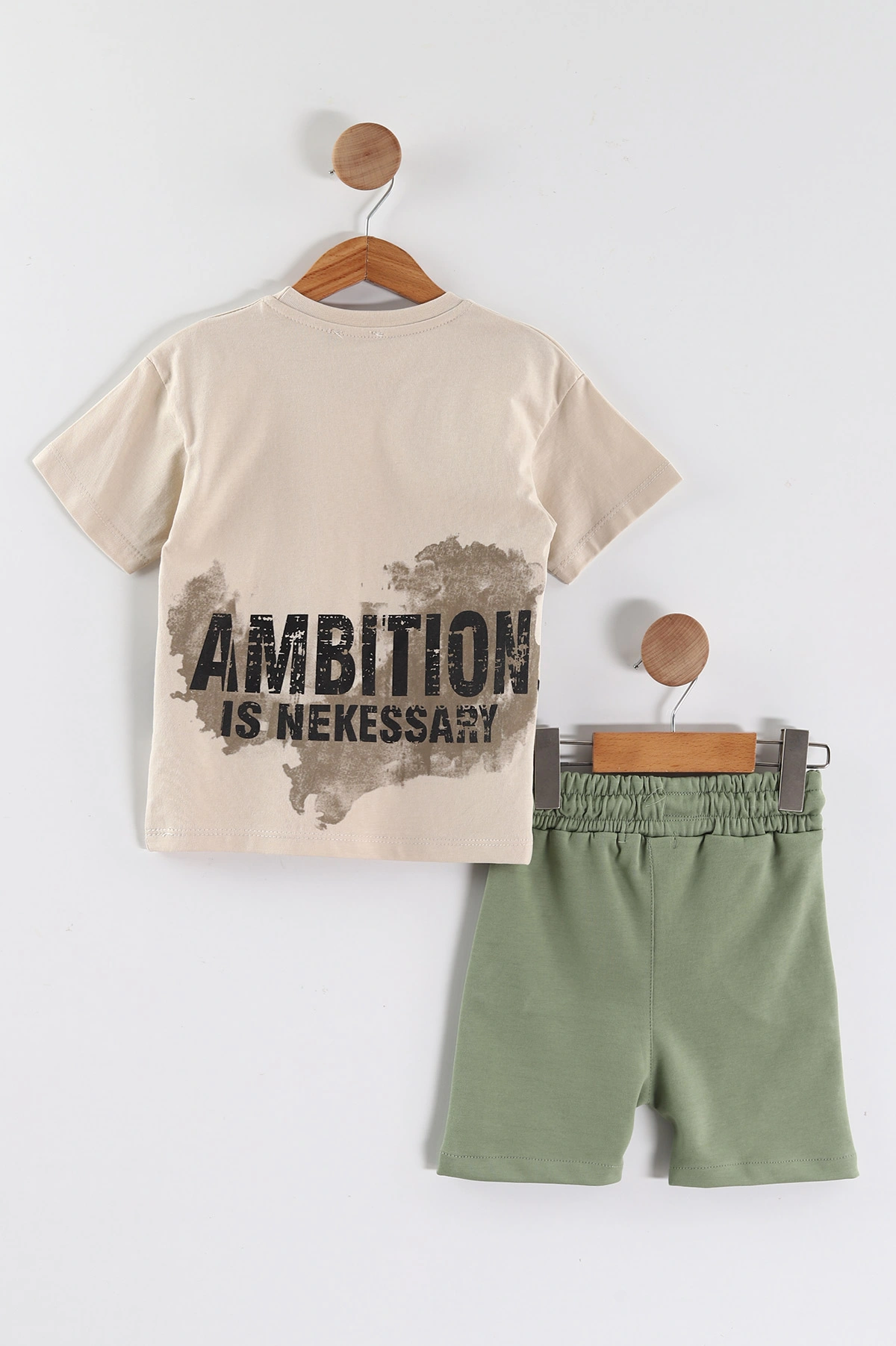 Yeşil (3-10 Yaş) Ambition Baskılı Şortlu İnterlok Erkek Çocuk Yazlık Takım 449563
