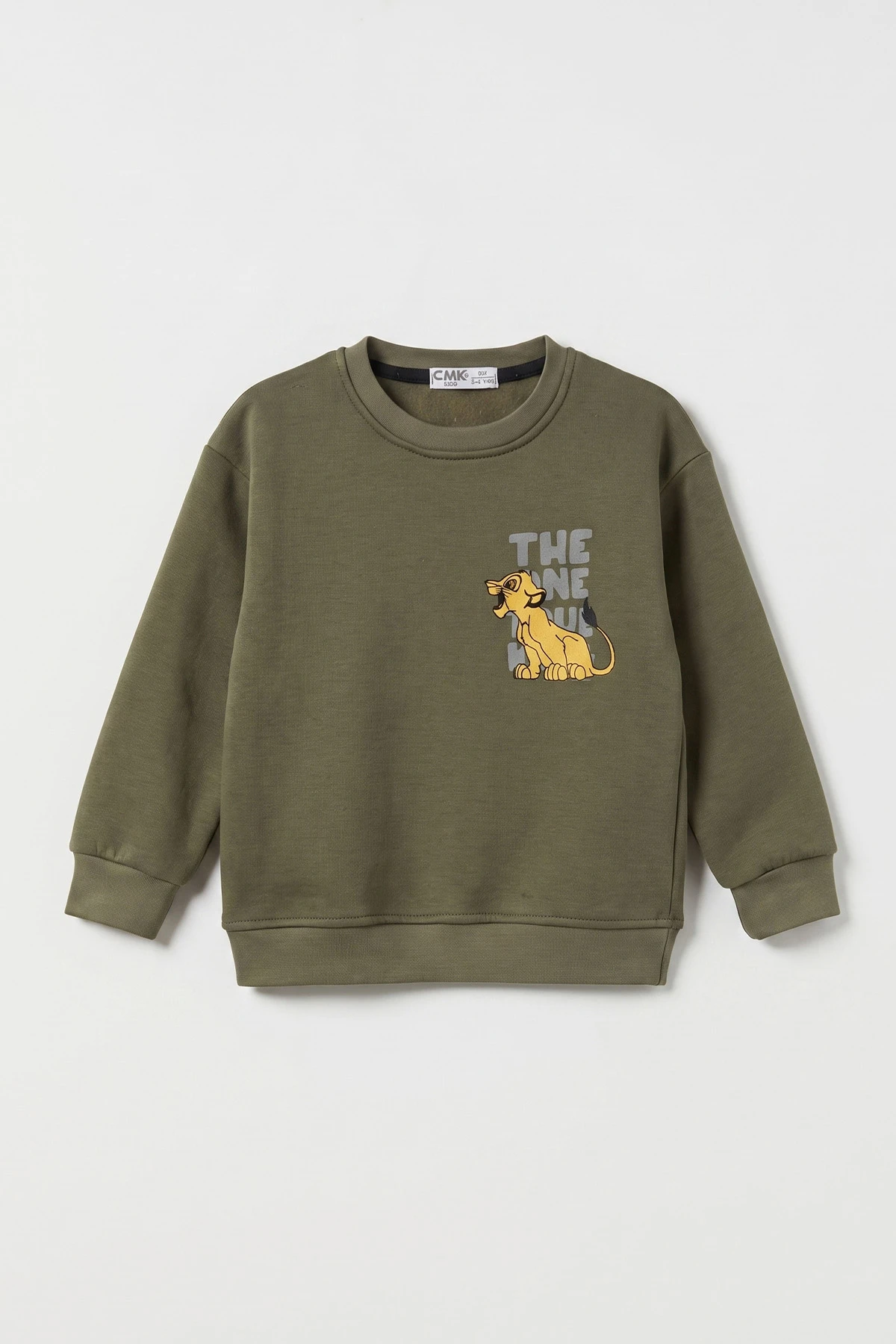 Yeşil (3-12 Yaş) Aslan Baskılı Şardonlu 3 İp Erkek Çocuk Sweatshirt 484131