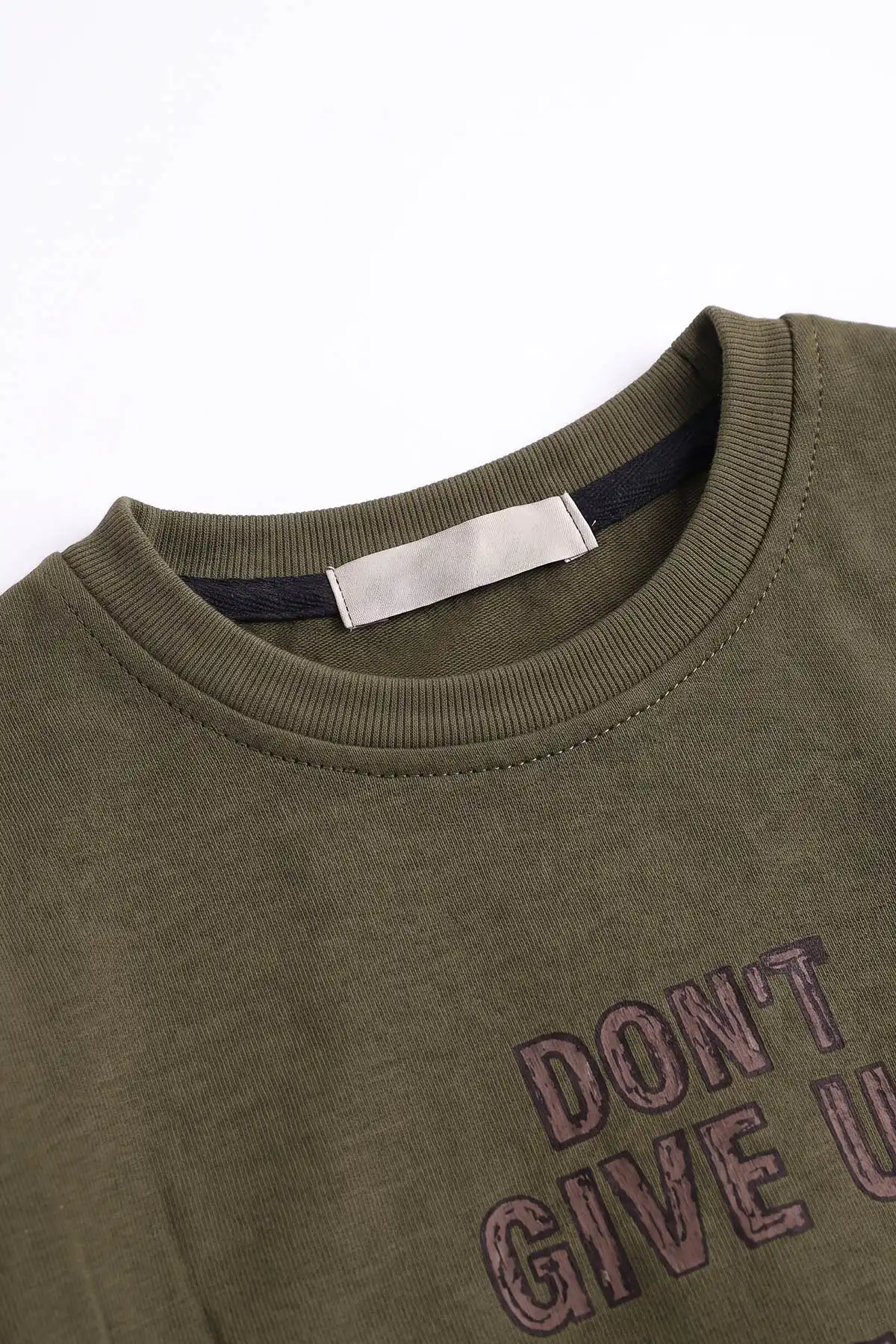 Yeşil (3-12 Yaş) Dont Give Baskılı Erkek Çocuk Sweatshirt 479166