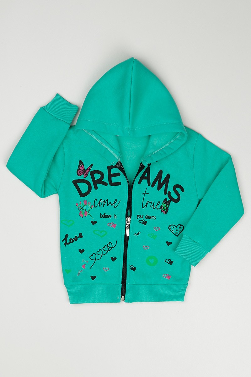 Yeşil (3-12 Yaş) Dreams Baskılı İçi Şardonlu Kız Çocuk Sweatshirt 90850