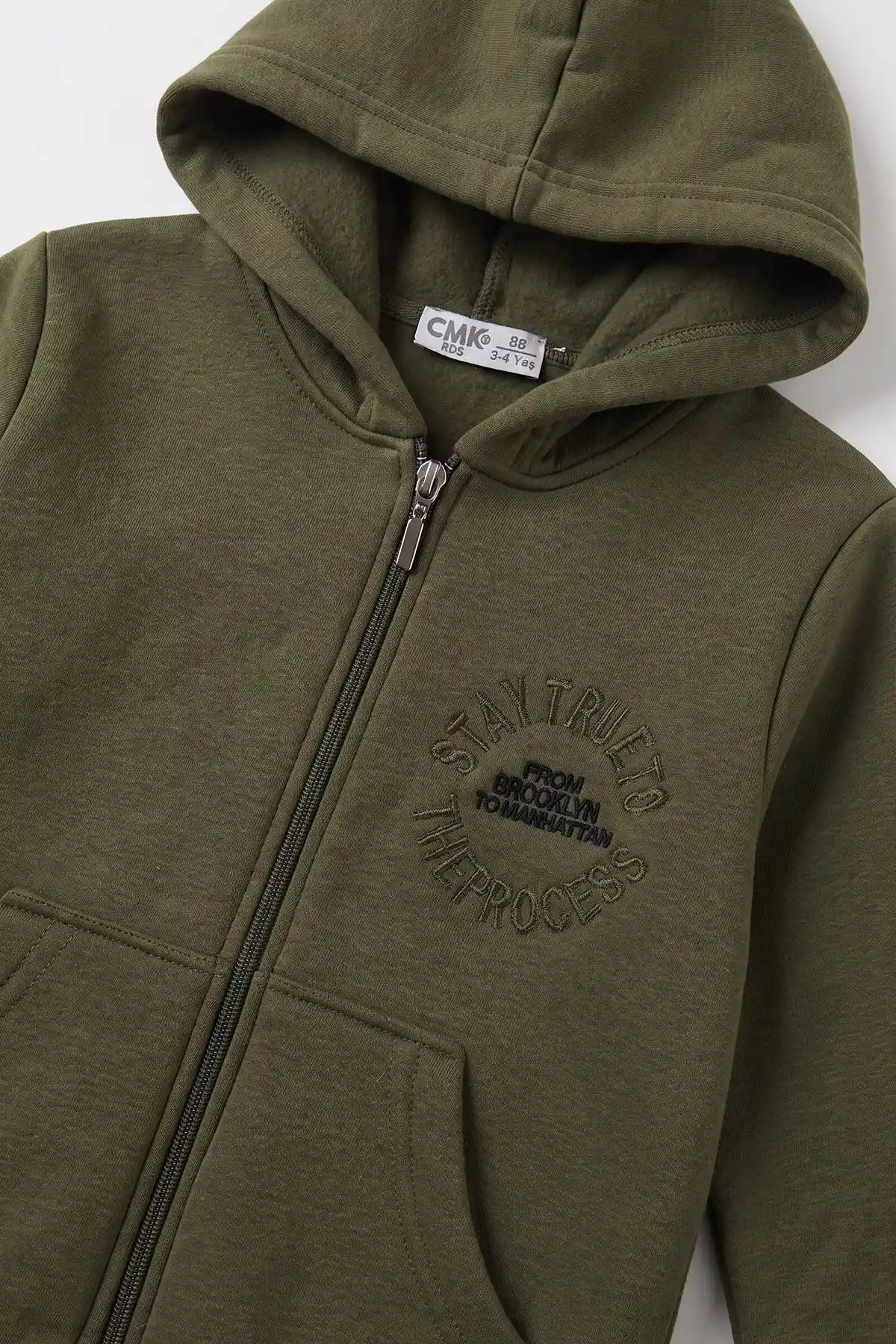 Yeşil (3-12 Yaş) Nakışlı Kapüşonlu Fermuarlı  Şardonlu 3 İp Erkek Çocuk Sweatshirt 484133