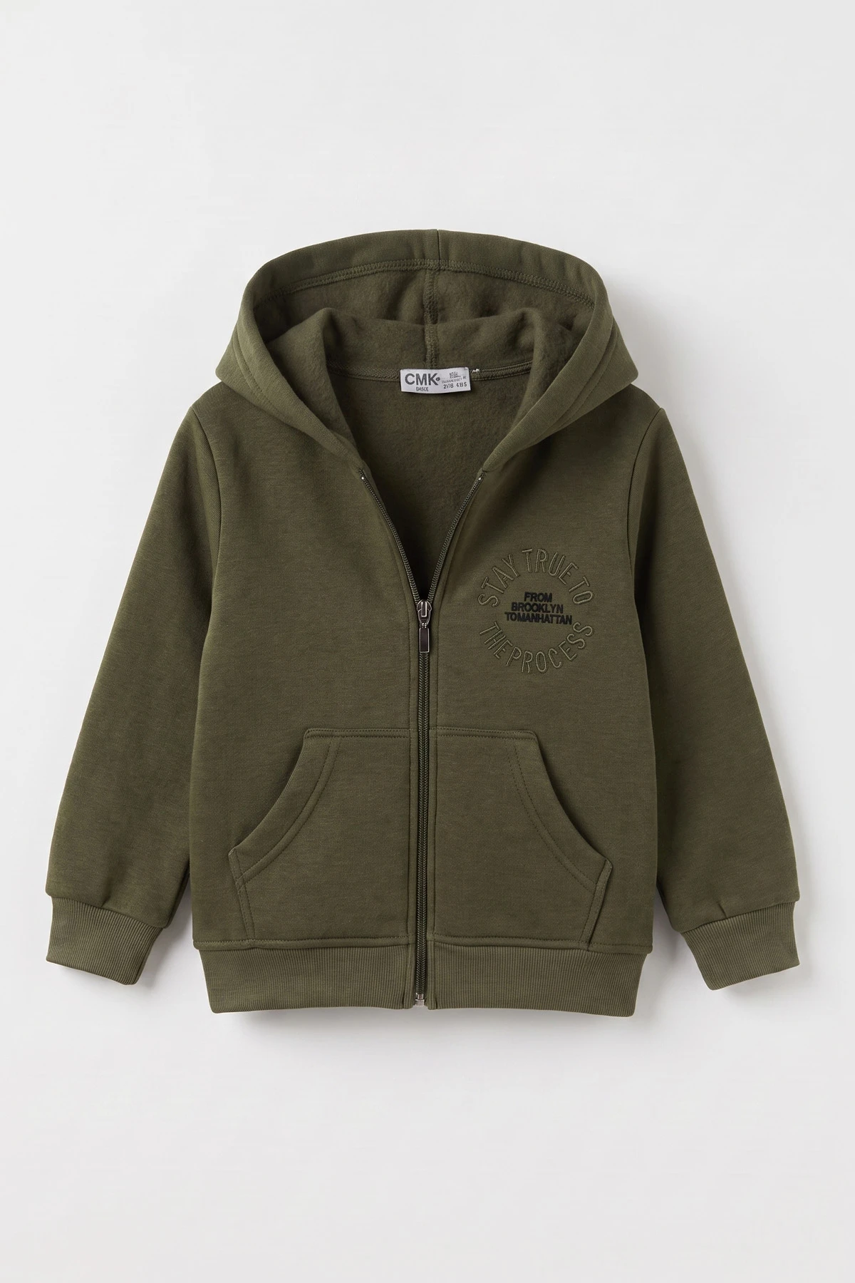 Yeşil (3-12 Yaş) Nakışlı Kapüşonlu Fermuarlı Şardonlu 3 İp Erkek Çocuk Sweatshirt 484133
