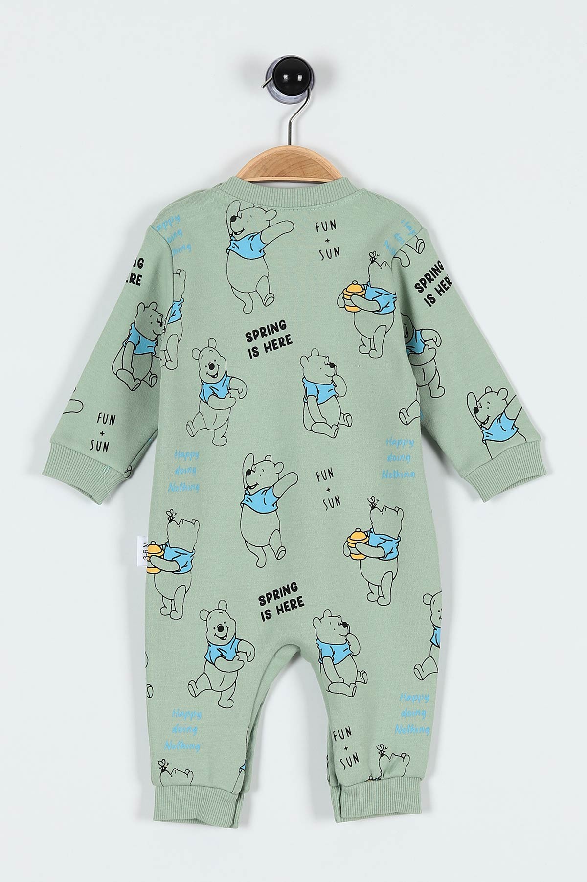 Yeşil (3-15 Ay) Ballı Ayı Baskılı Erkek Bebe Tulum 183894